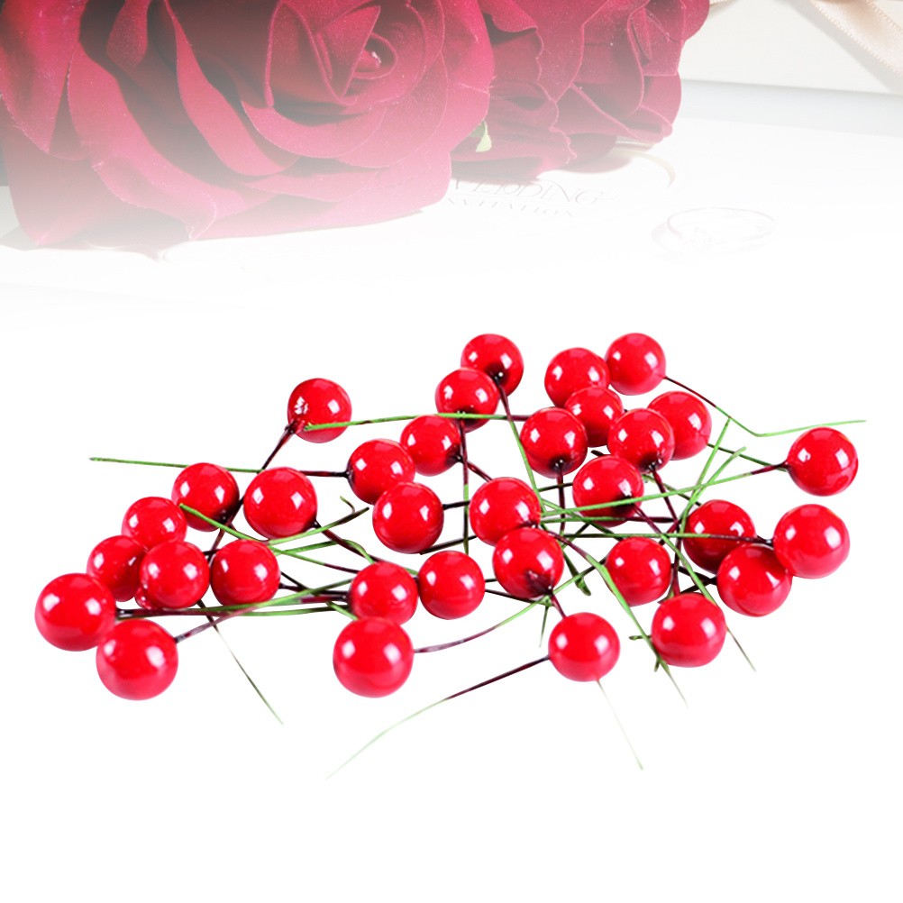 100Pcs Red Fake Berries Christmas Decorative Fruit Picks for DIY Home Ornament