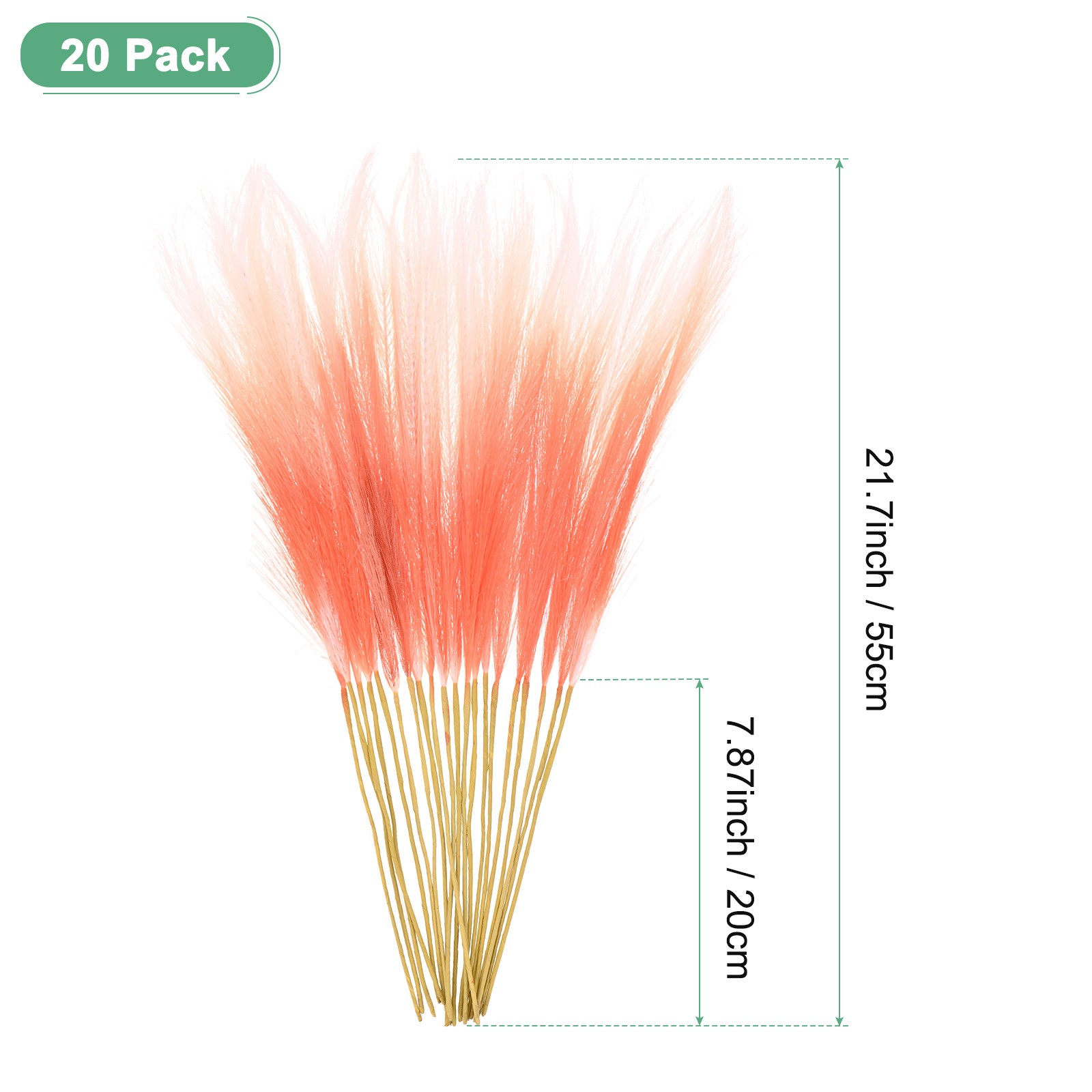 20Pack Faux Pampas Grass 21.7 Inch for Home Decor/Wedding Orange Gradient