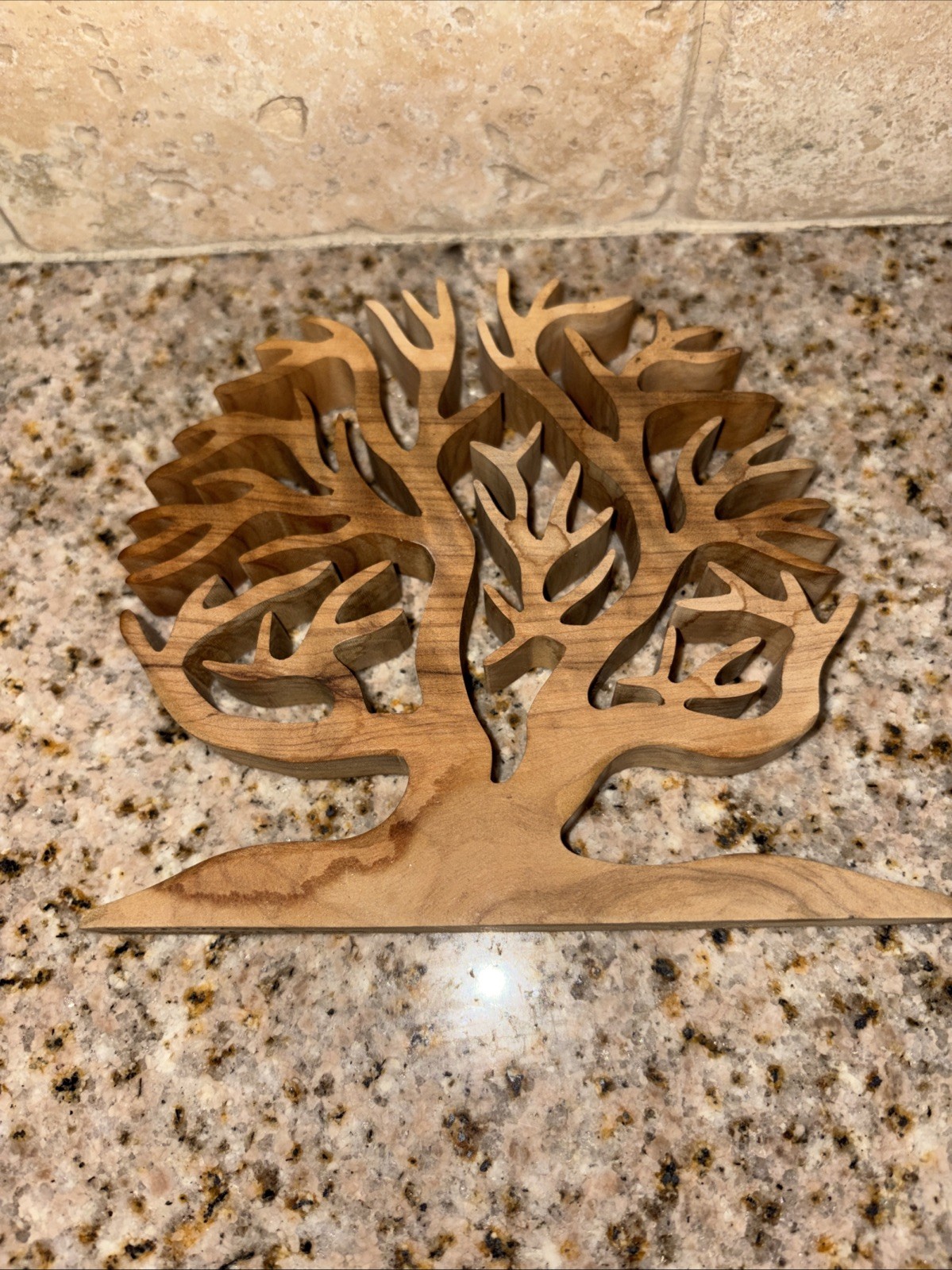 Wooden Tree Decoration has a signature on bottom – hand carved 5″ #F28
