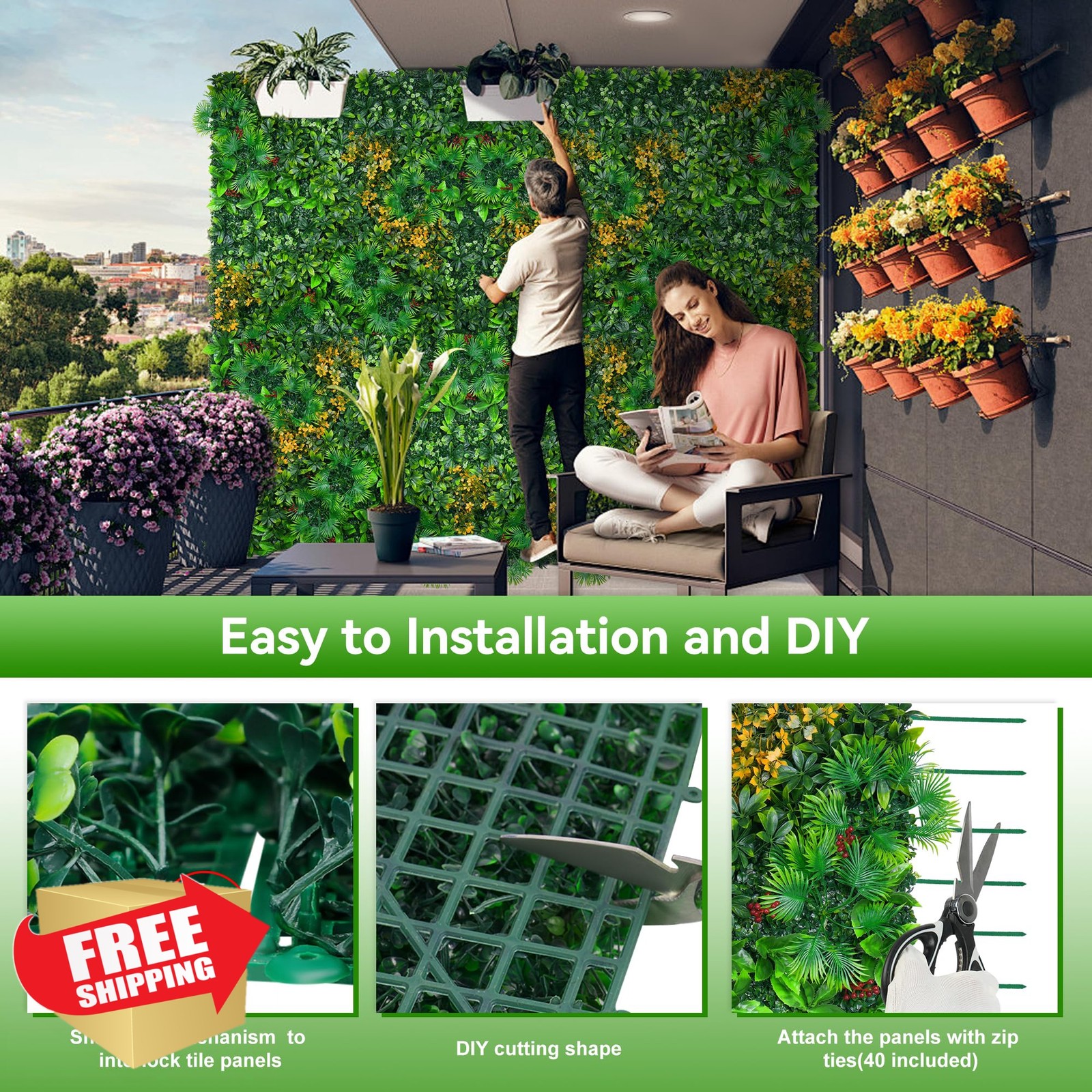 EverNature Grass Wall Panels Tropical 20×20 8pcs