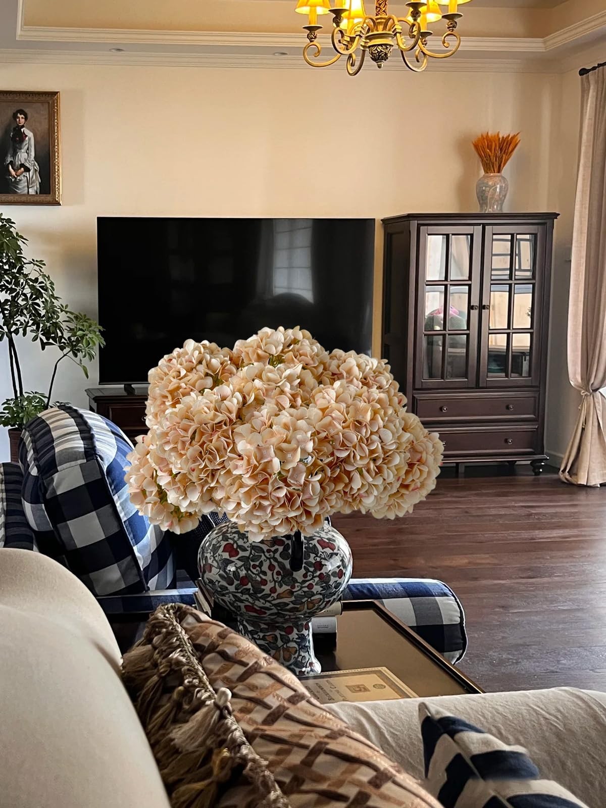 Artificial Hydrangea Flowers Farmhouse Wedding Centerpiece Silk 20in 5Pcs