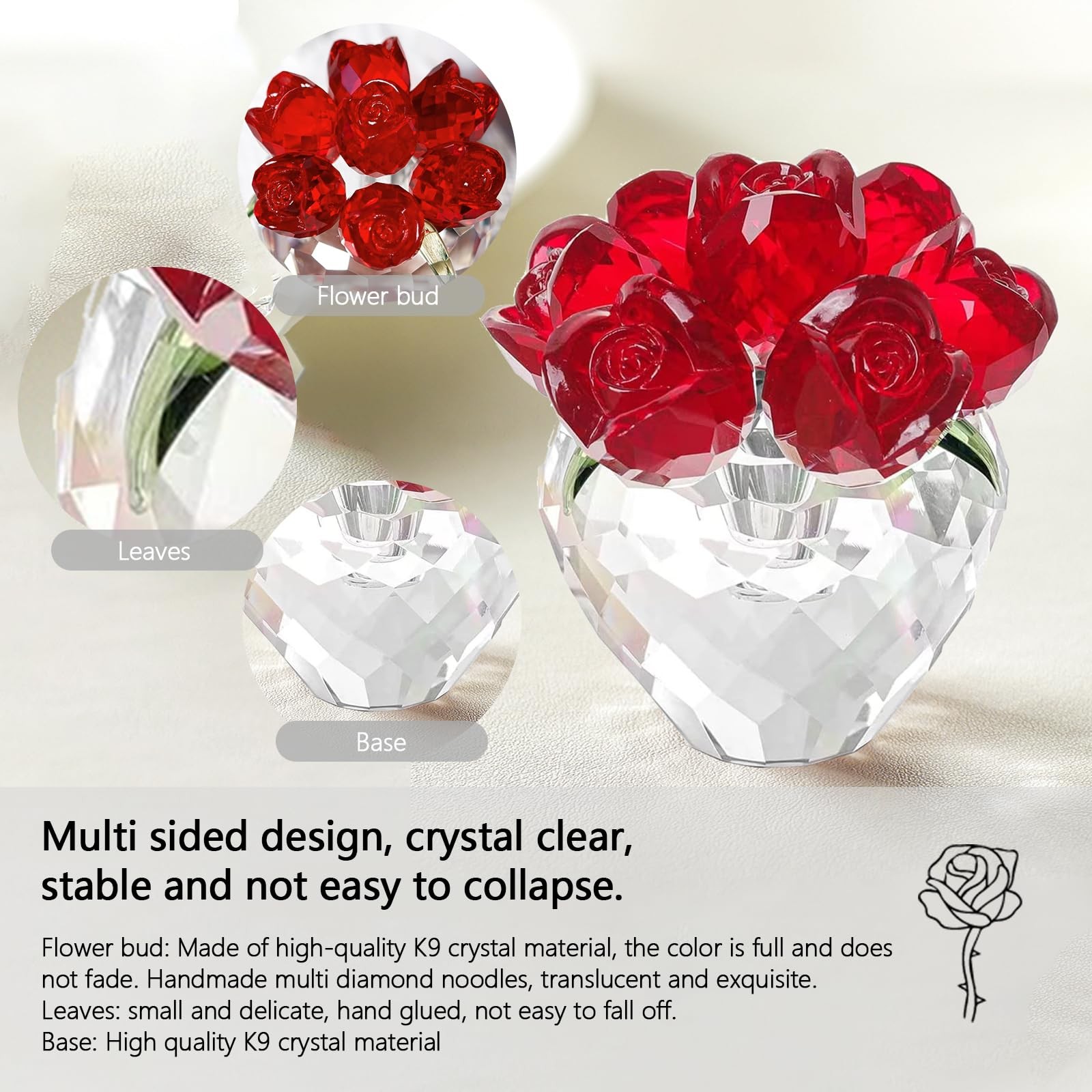Crystal Red Rose Figurine Ornament,Rose Flower Gifts for Wife Mom Girlfriend,…