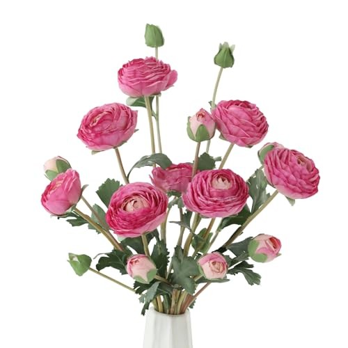 6Pcs Realistic Silk Ranunculus Artificial Flowers Long Stems, 23.6″ Tall Purple