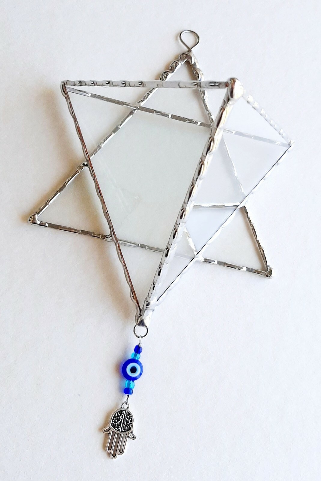 Transparent Terrarium in shaped of Star of David Stained Glass, Jewish Wall Gift