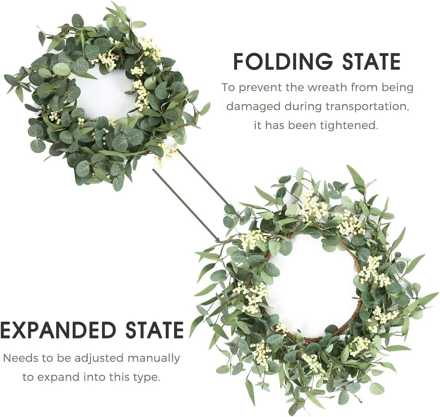 Elegant 22-Inch Artificial Eucalyptus Wreath with White Berries – All Seasons