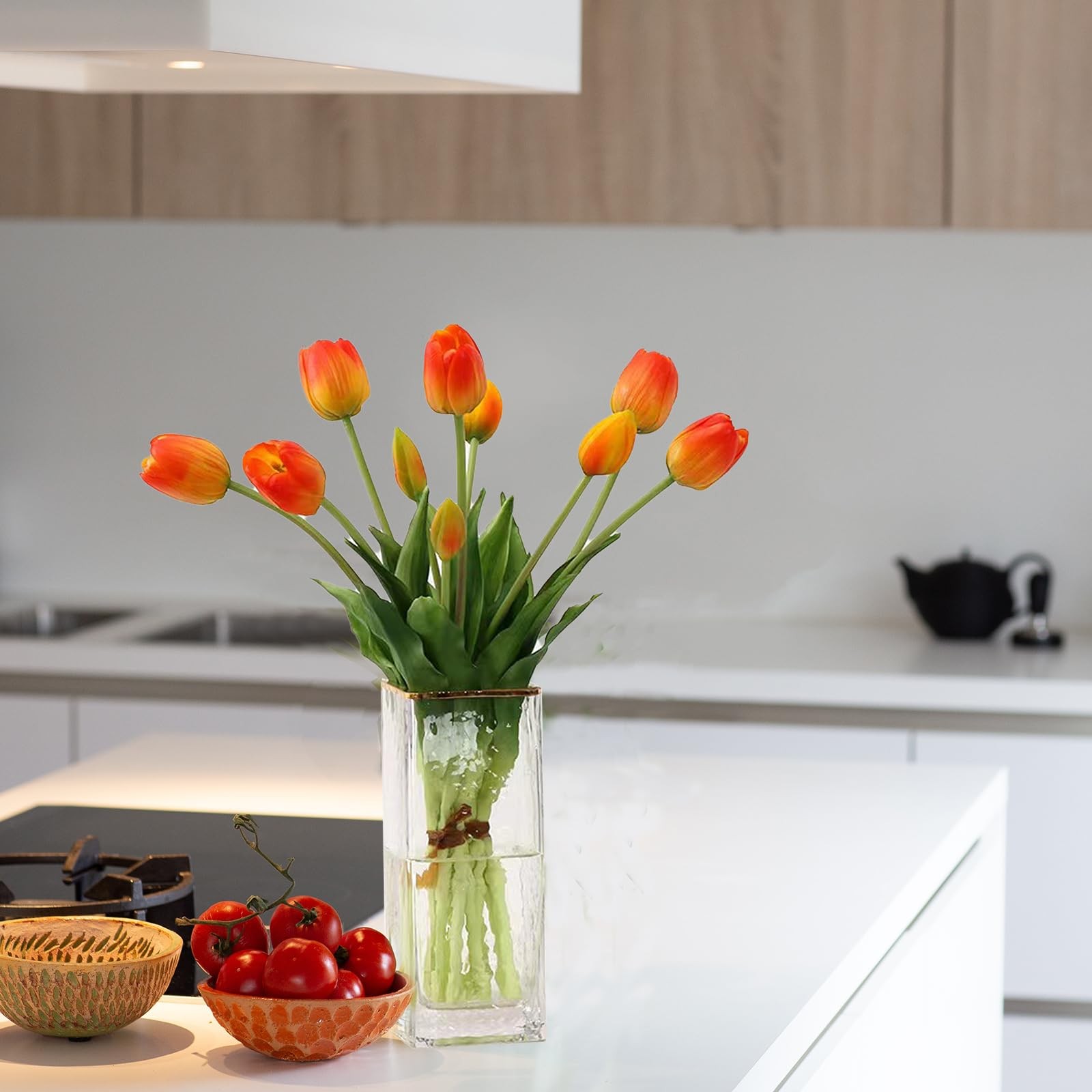 10 PCS Orange Artificial Tulips Real Touch Fake Flowers for Home Wedding