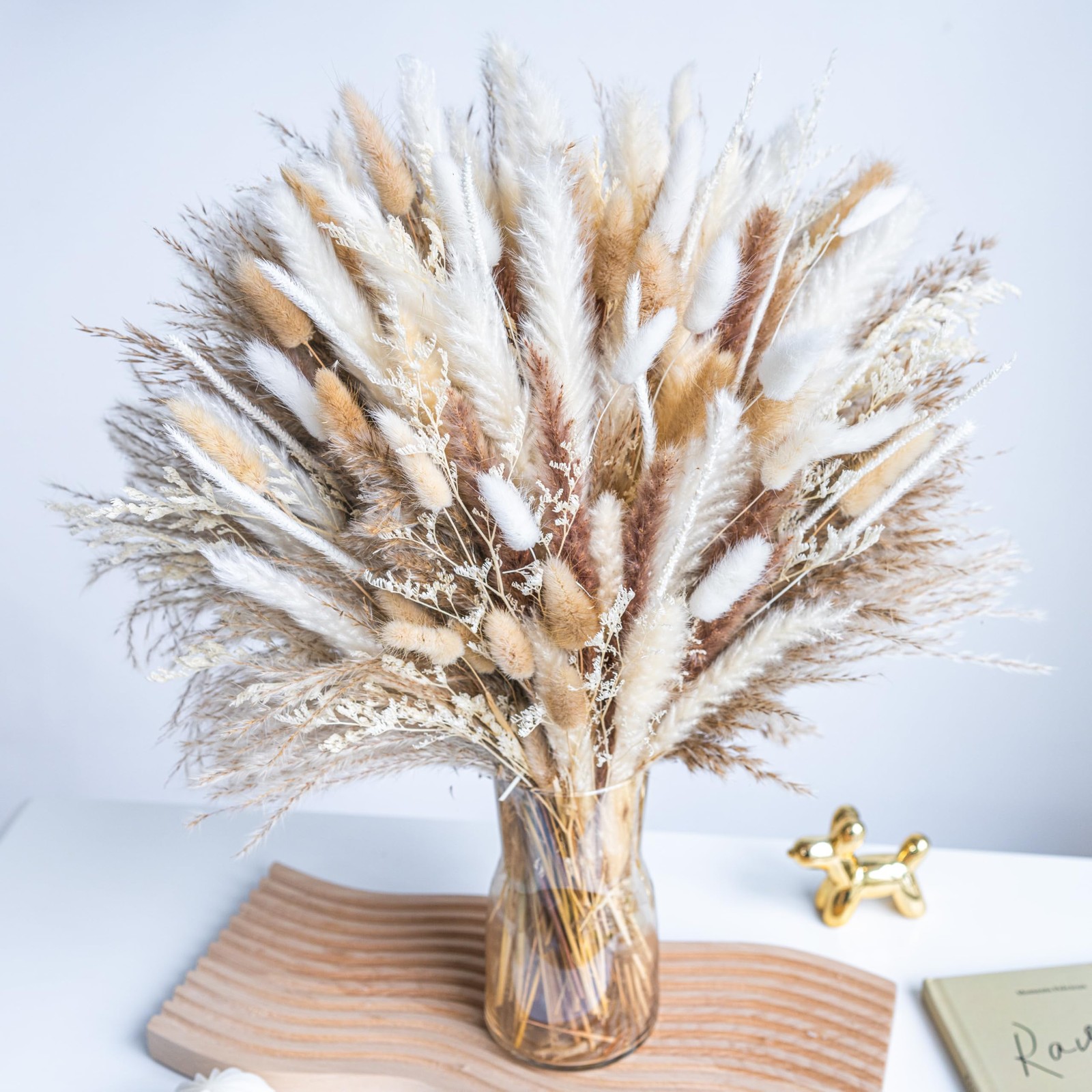 220PCS Natural Dried Pampas Grass Boho Home Decor Bouquet Phragmites Dried Fl…