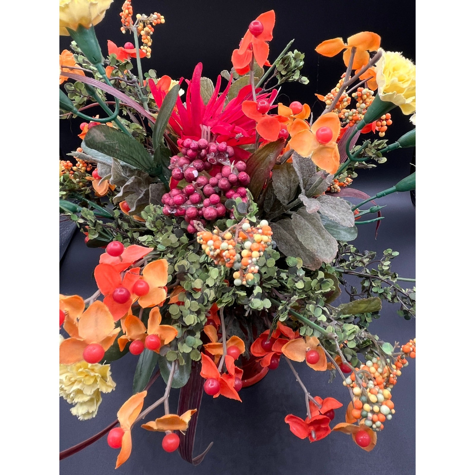 Burnt Orange Vase Faux Flower Arrangement 13″ Tall Autumn Colors Decor Fall