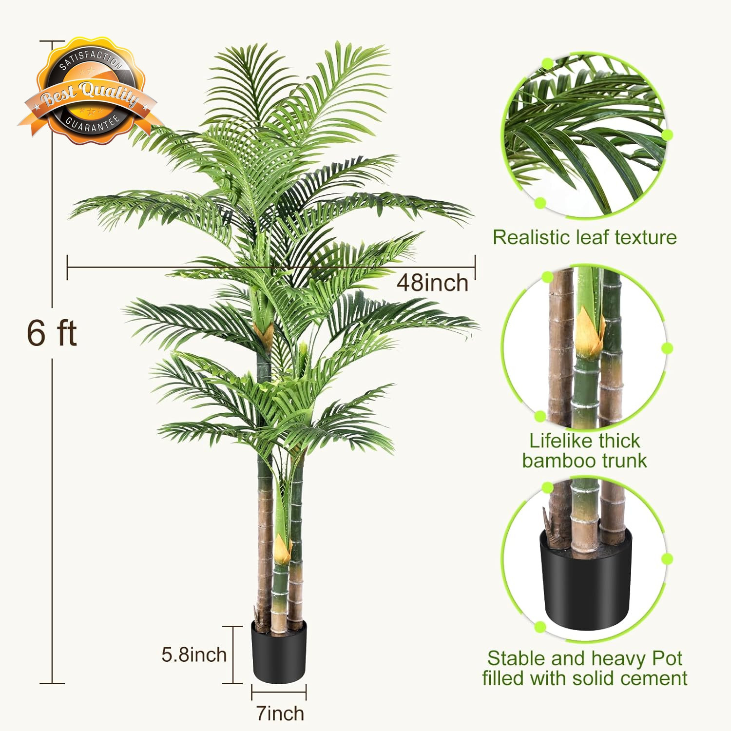 6Ft Artificial Golden Cane Palm Tree Set of 2 UV Resistant Indoor Pot