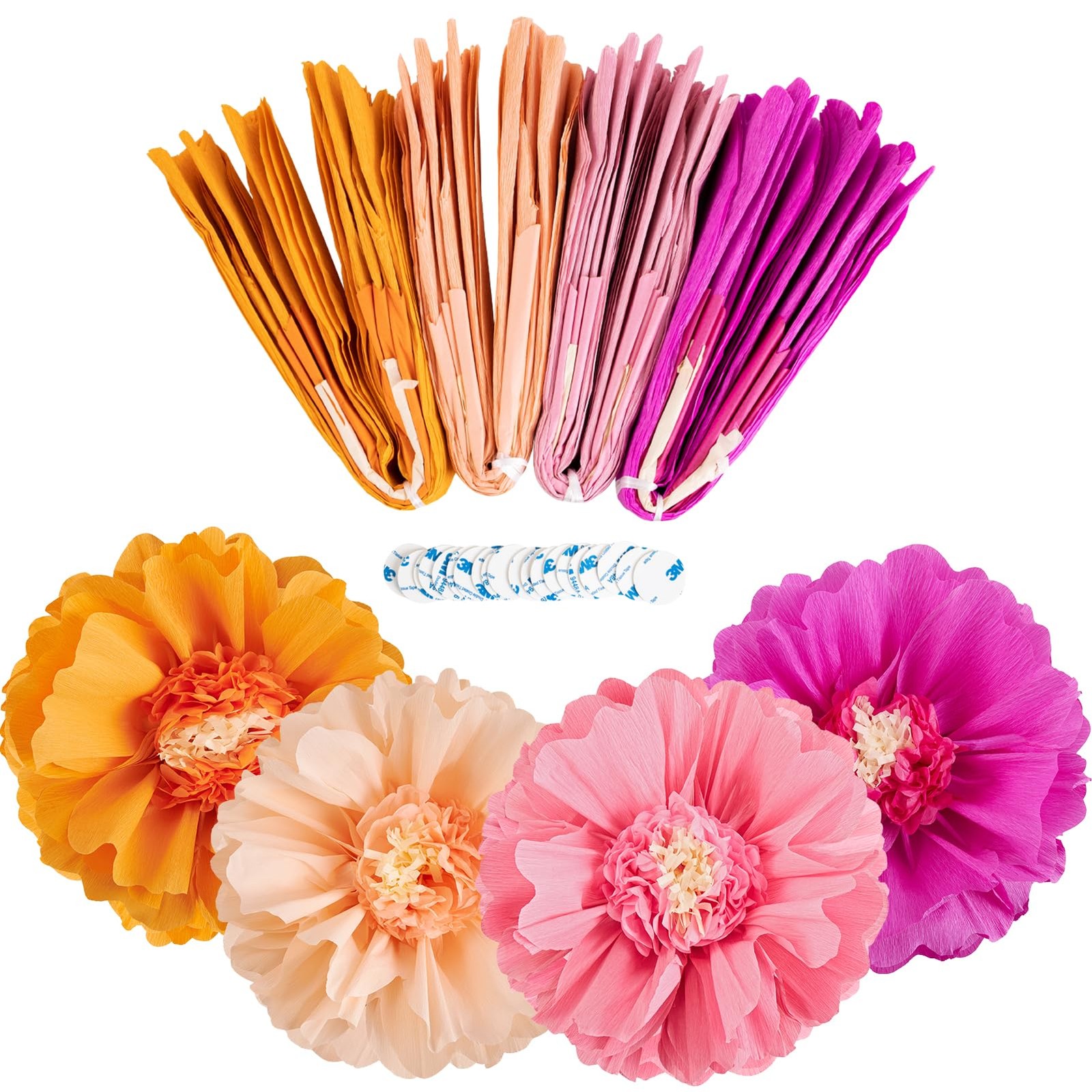 Giant Paper Flowers Crepe Tissue Decorations Wall Decor Pink Orange 20 In 4 PCS