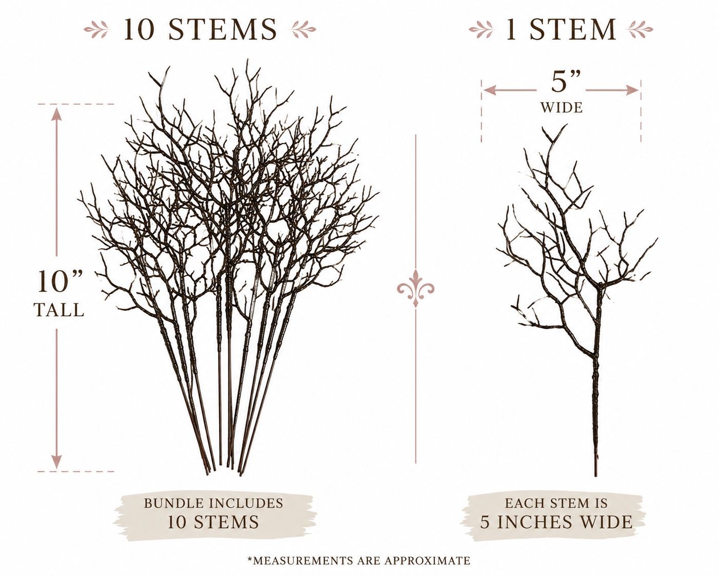 Set of 10 Black Twig Branches Artificial Bare Branch Stems Halloween Decor Gothi