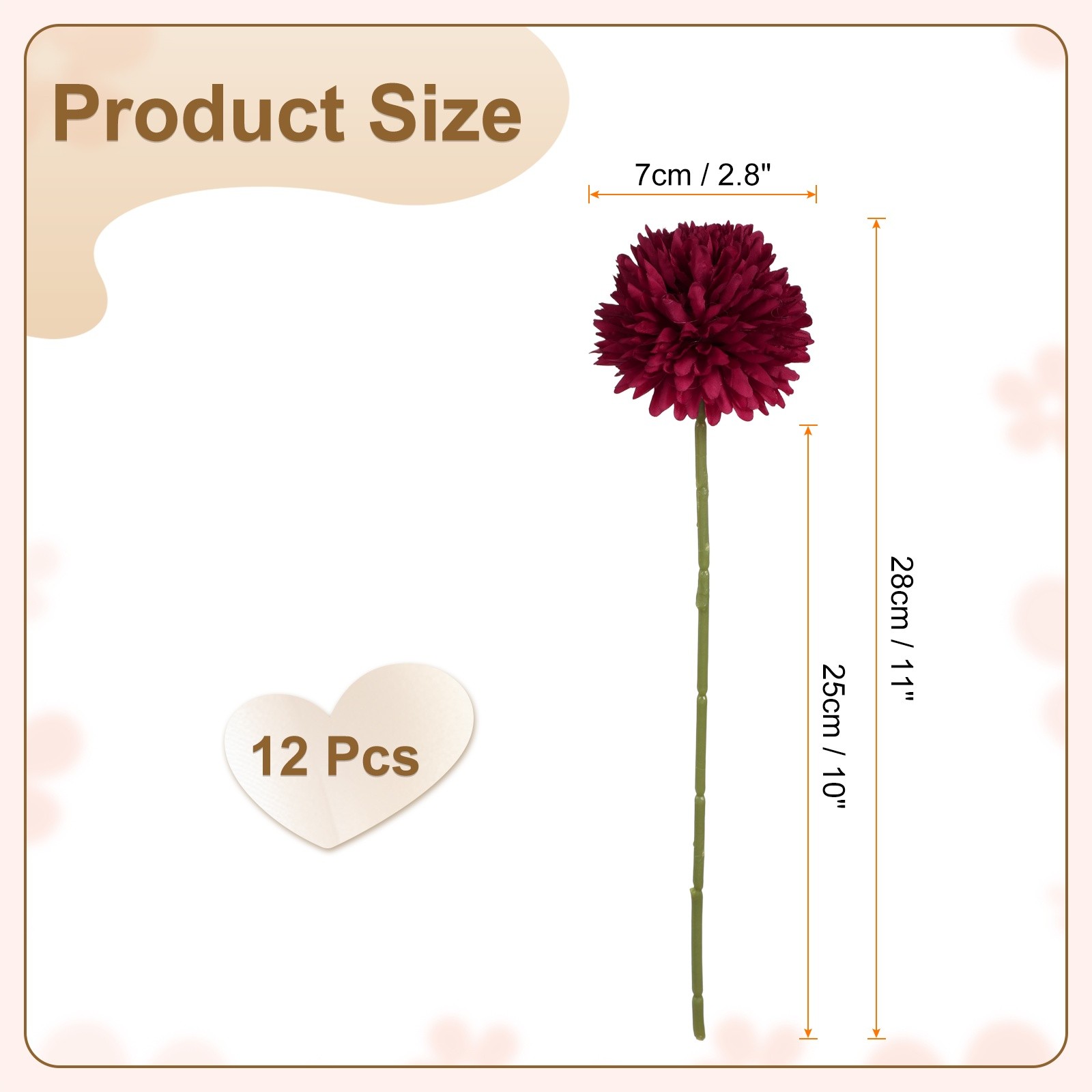 12pcs Artificial Chrysanthemum Ball Flowers Faux Mum Flower Bouquet, Magenta