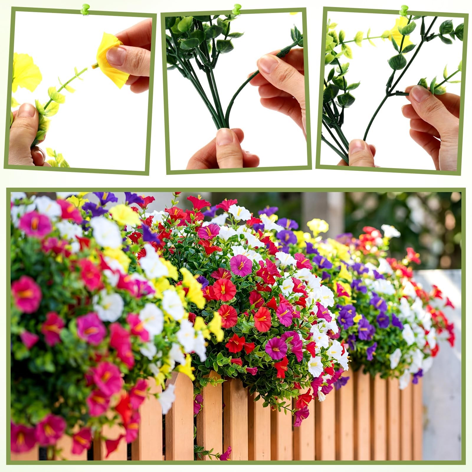 42 Bundles Artificial Flowers for Outdoors – Fake Plants UV Resistant Morning…