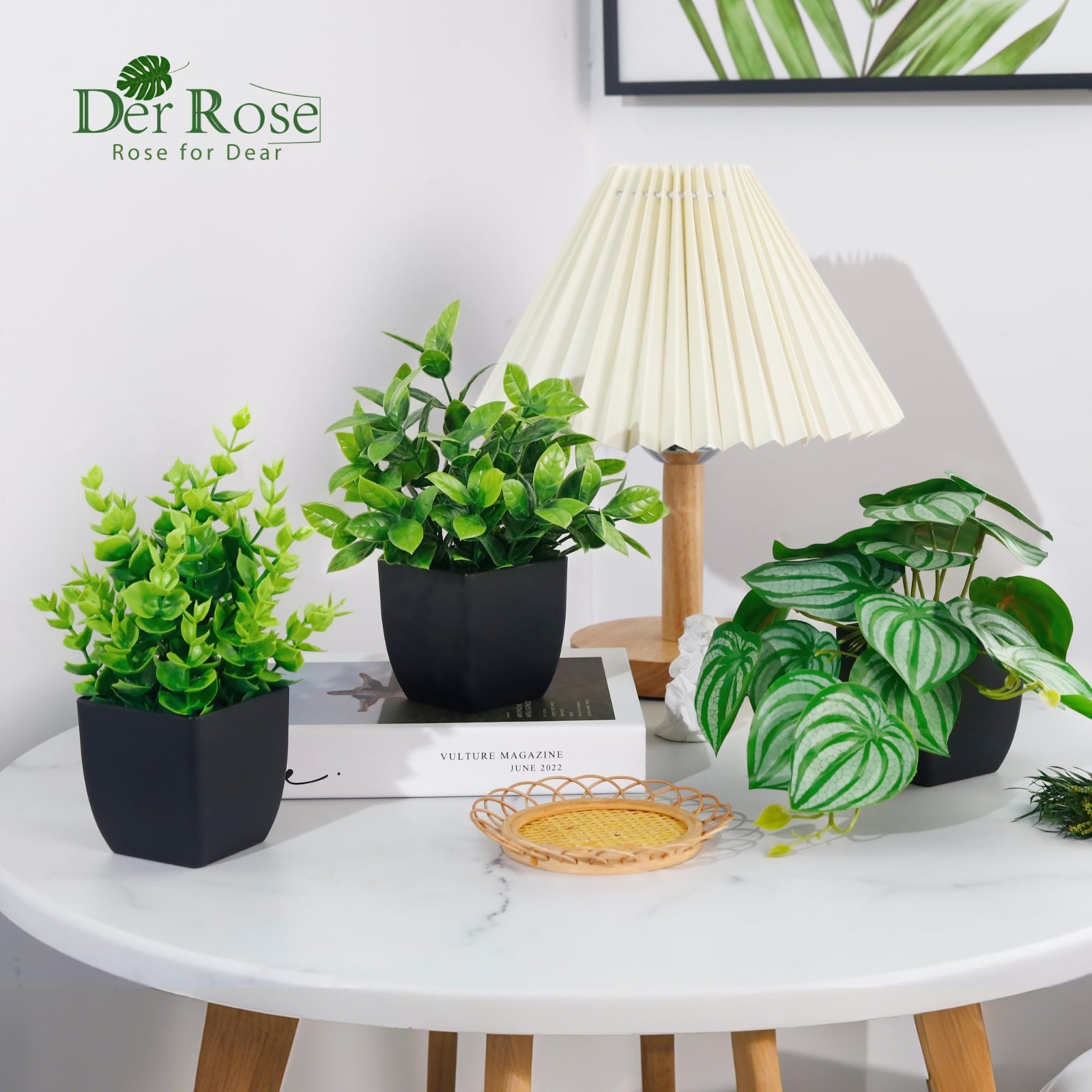 6 Pack Small Artificial Plants in Black Pots – Home Office Bathroom Decor, Aesth