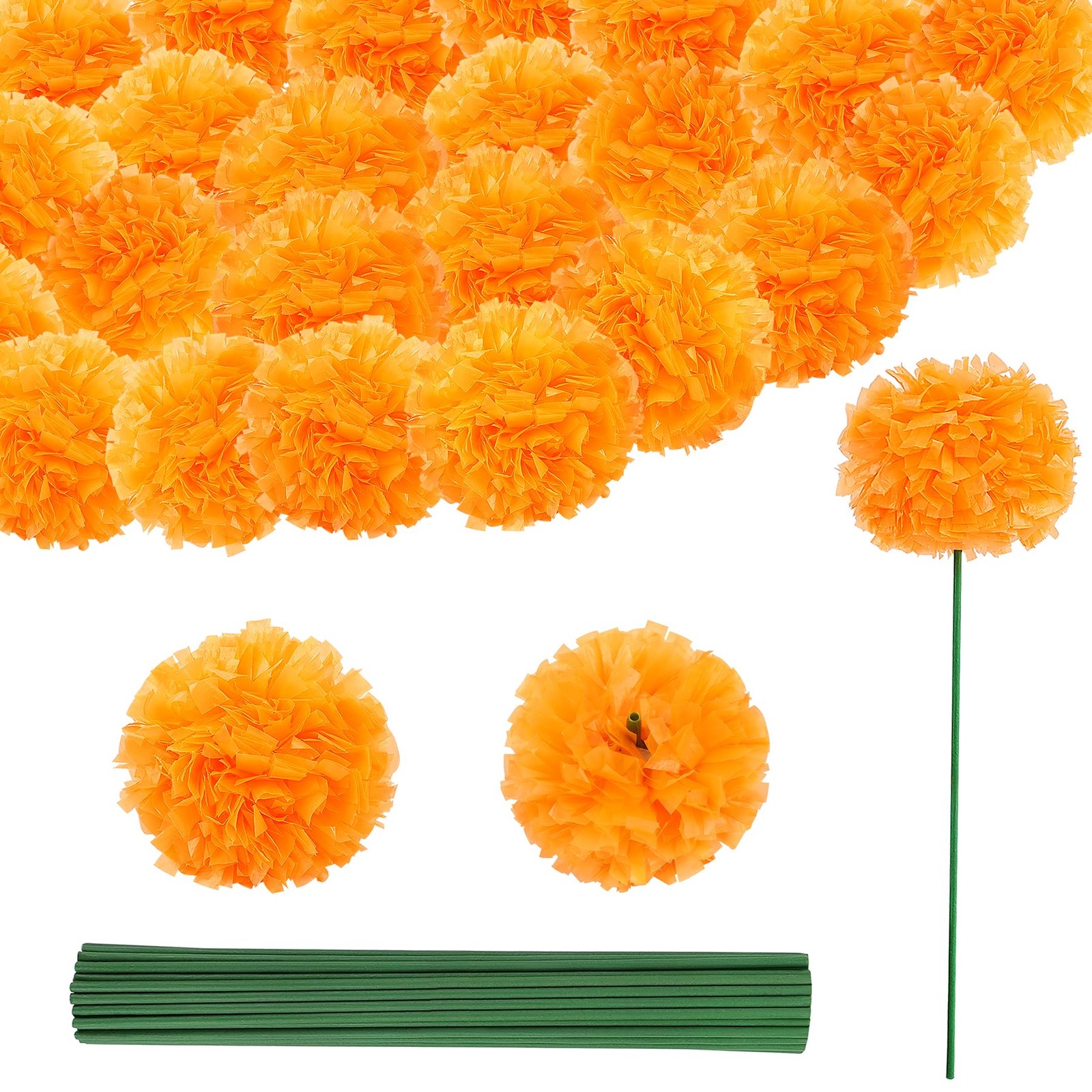 60PCS Diwali Marigold Flower Heads with Stems,Artificial Marigold Flowers for…