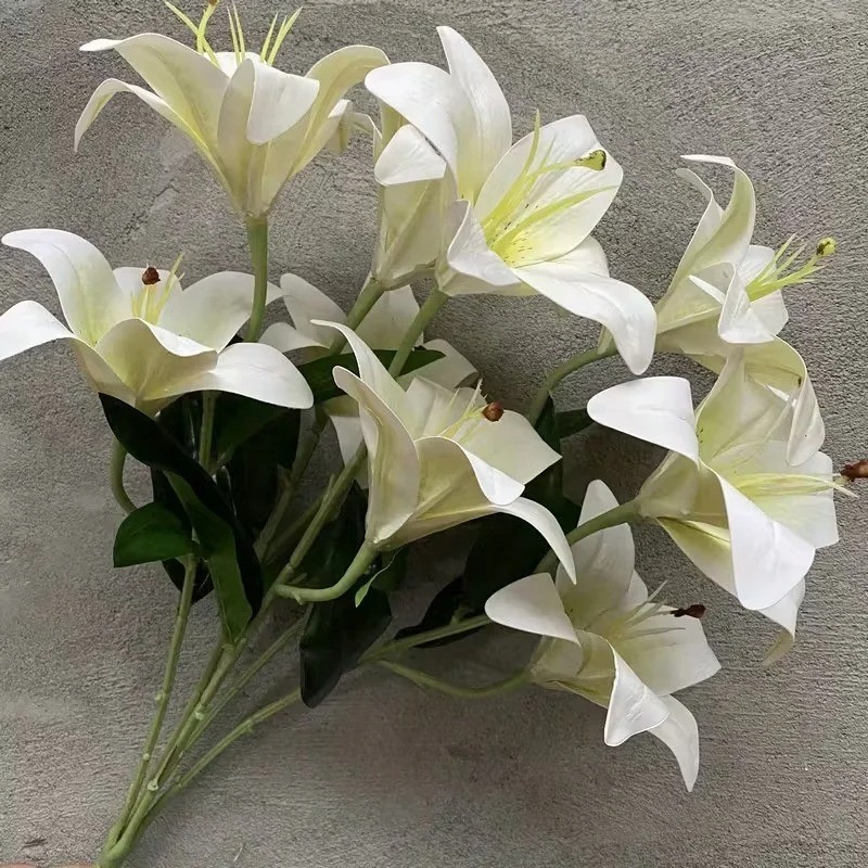9-Head Big Lily Artificial Flower Branch Simulation Decorative Bouquet for Weddi