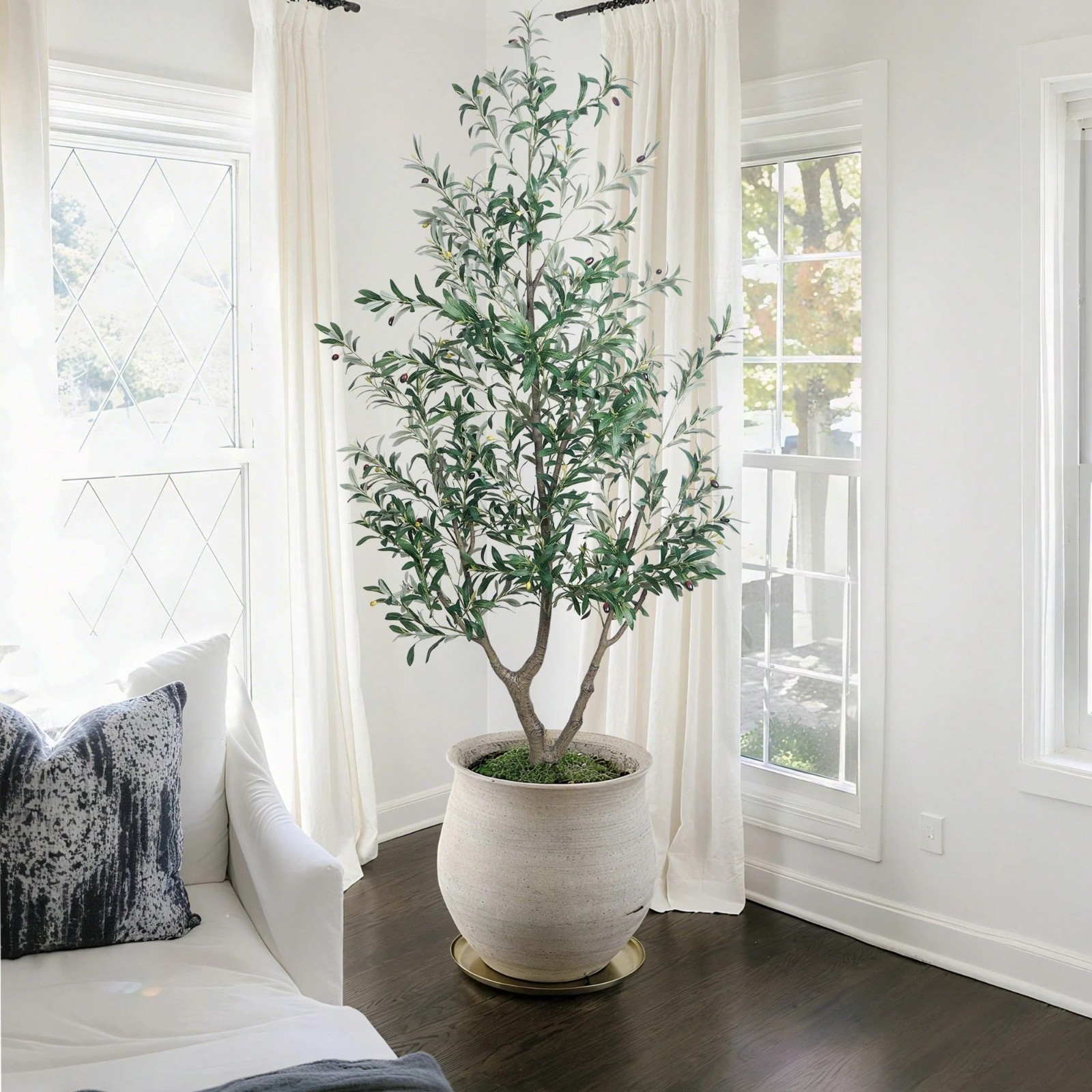 5ft 6ft 7ft Artificial Olive Tree Real Wood Trunk Faux Plant Indoor Home Decor