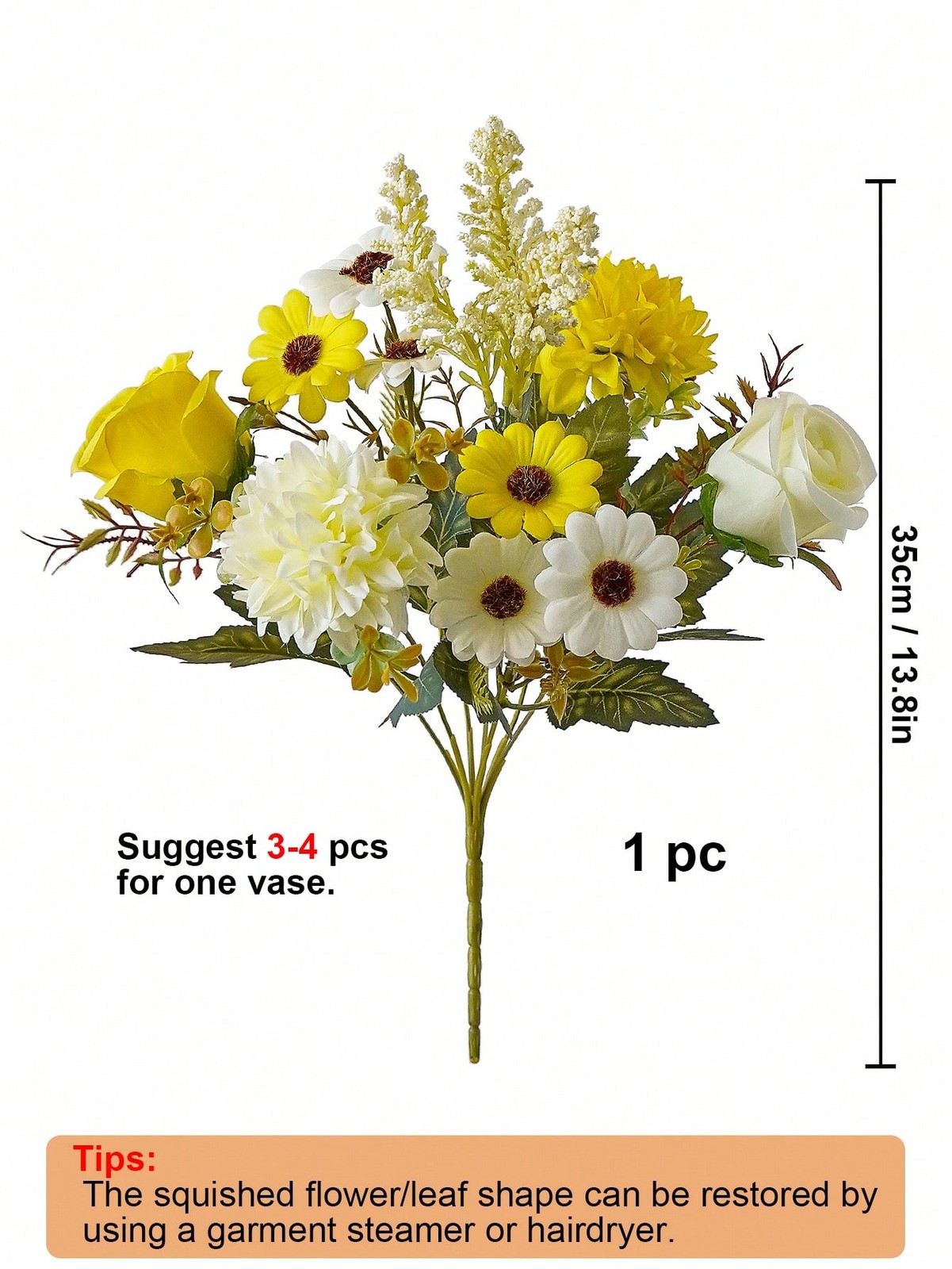 Yellow Artificial Silk Rose Daisy Bouquet 1 Pc Or 3 Pcs Home Wedding Decor