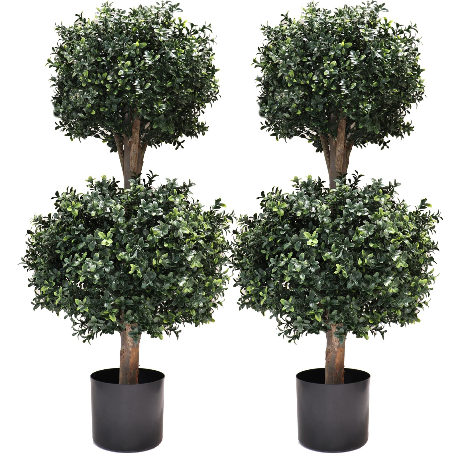 3Ft-35” Artificial Boxwood Double Topiary Trees,2PACK Faux Topiaries Tree Ga…