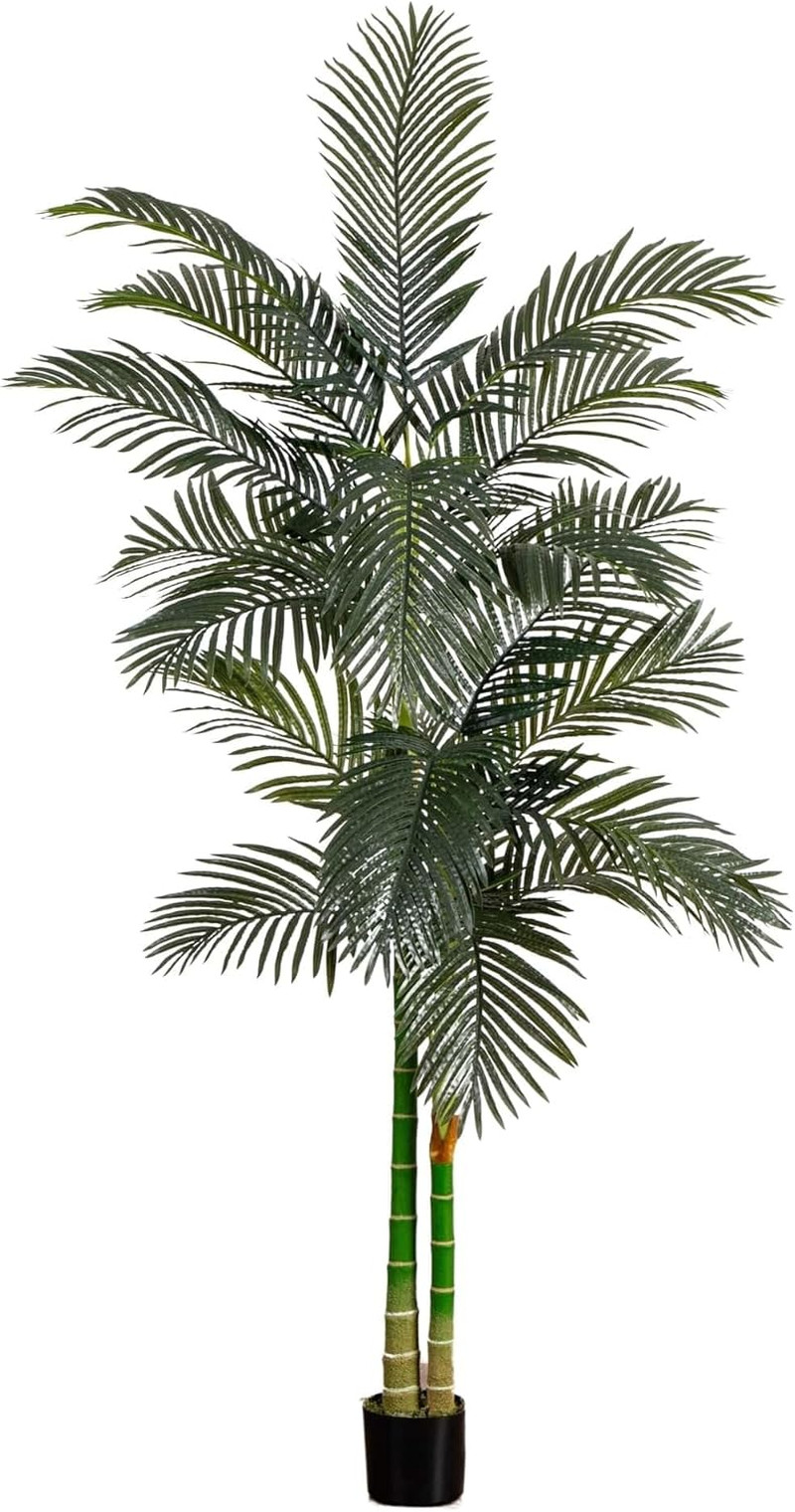 8FT Artificial Golden Cane Palm Tree with Realistic Trunks & Leaves