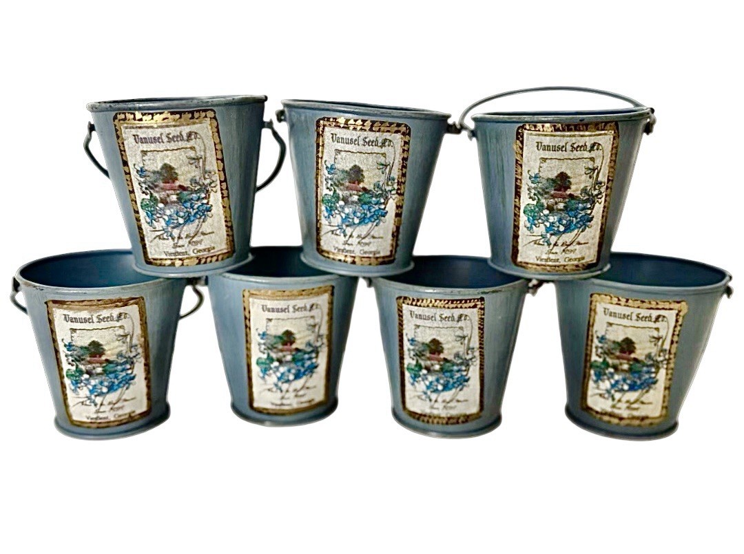 Set 7 VTG Farmhouse Metal Succulent Planters Wedding Favors Rustic Decor Blue