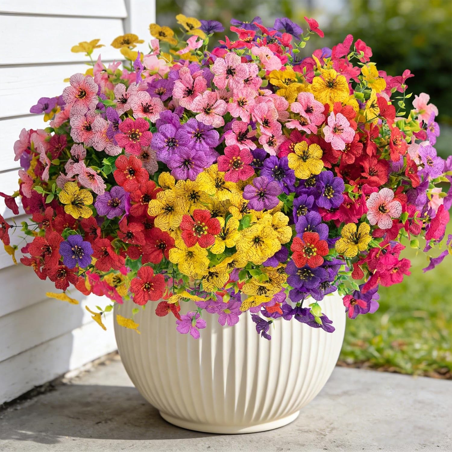 12 Bundles Artificial Flowers for Outdoors Fake Silk Plastic Flowers for