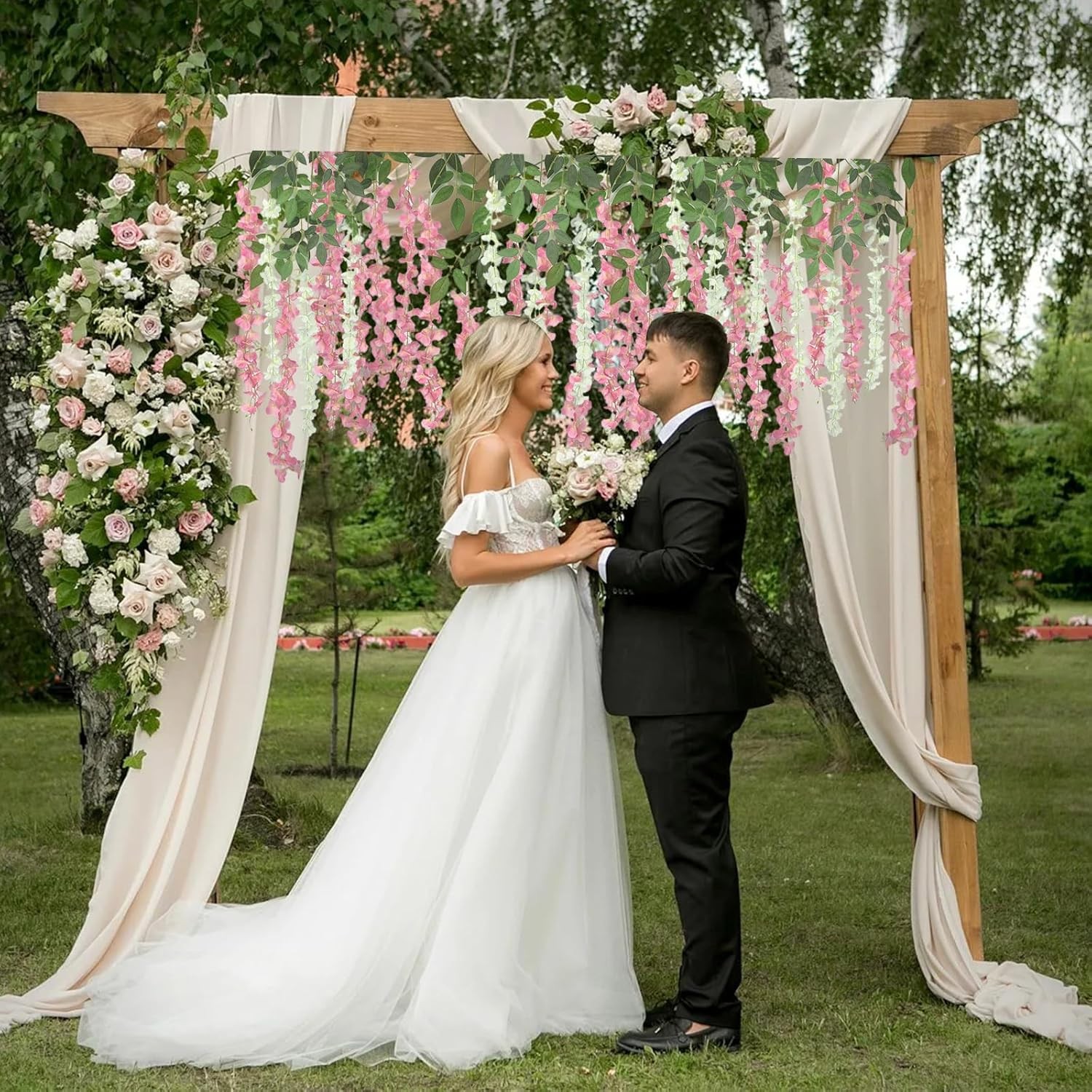 48 pcs artificial wisteria hanging flowers 3.75 ft pink strings