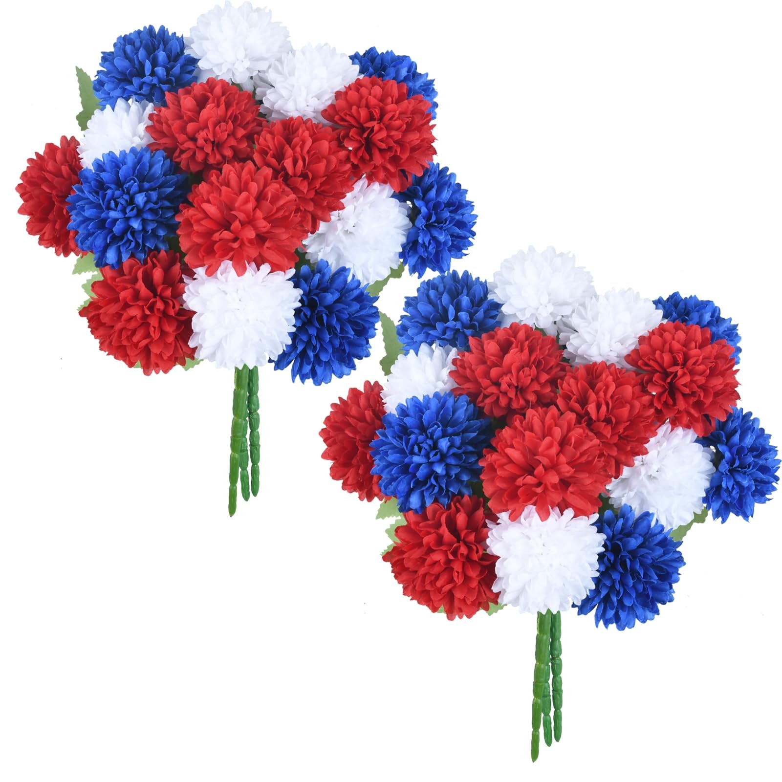 36 Heads Artificial Chrysanthemum Flowers Red White and Blue Flowers 6 Bundle…