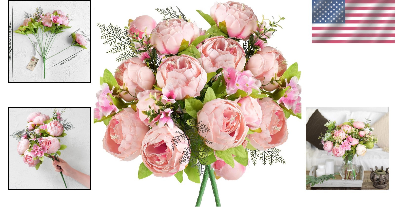 Artificial Peonies Flowers Bouquets for Wedding Decor Floral Centerpieces Cha…