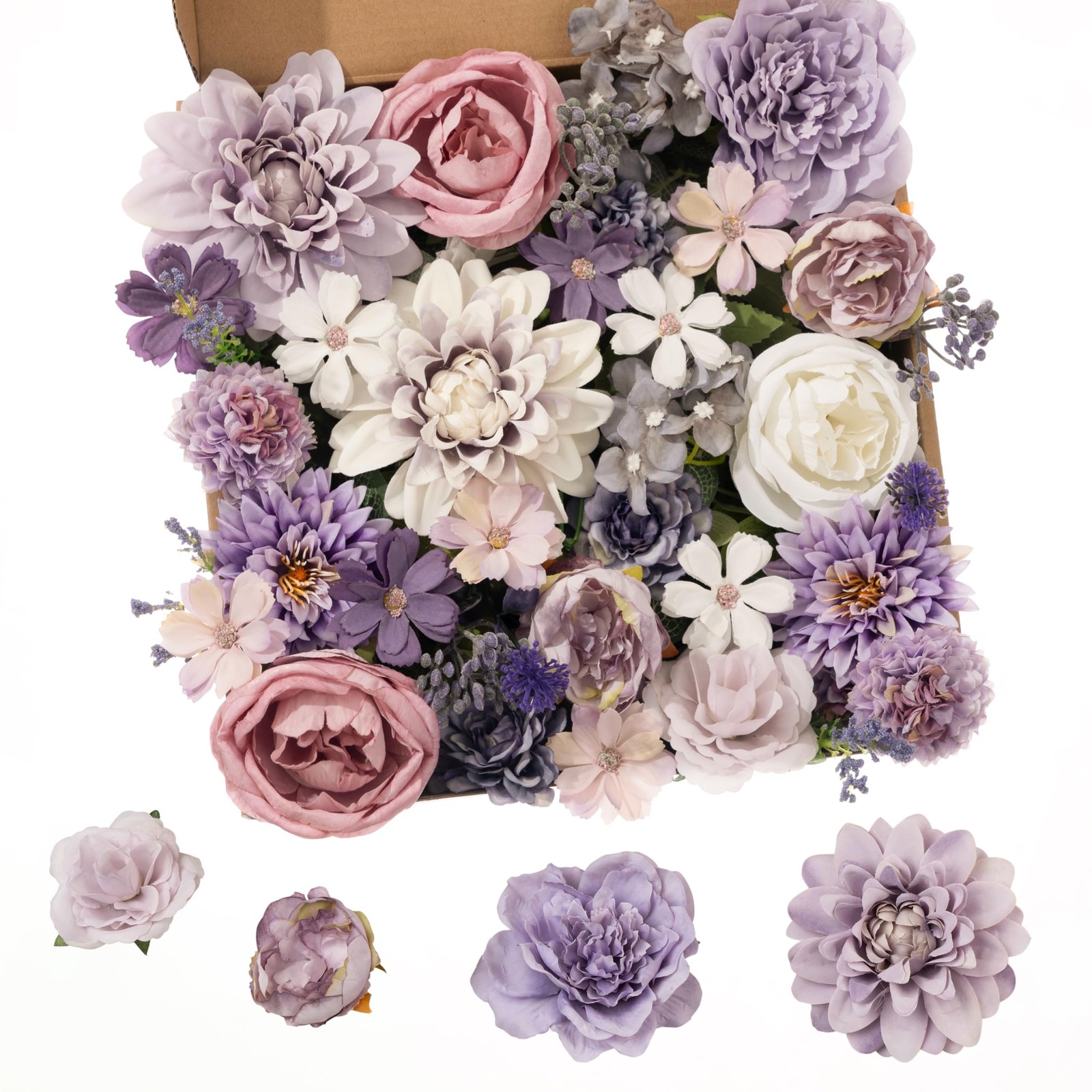 30 Pcs Artificial Flowers Combo Purple Flowers Mix Silk Flowers Dahlia Roses …
