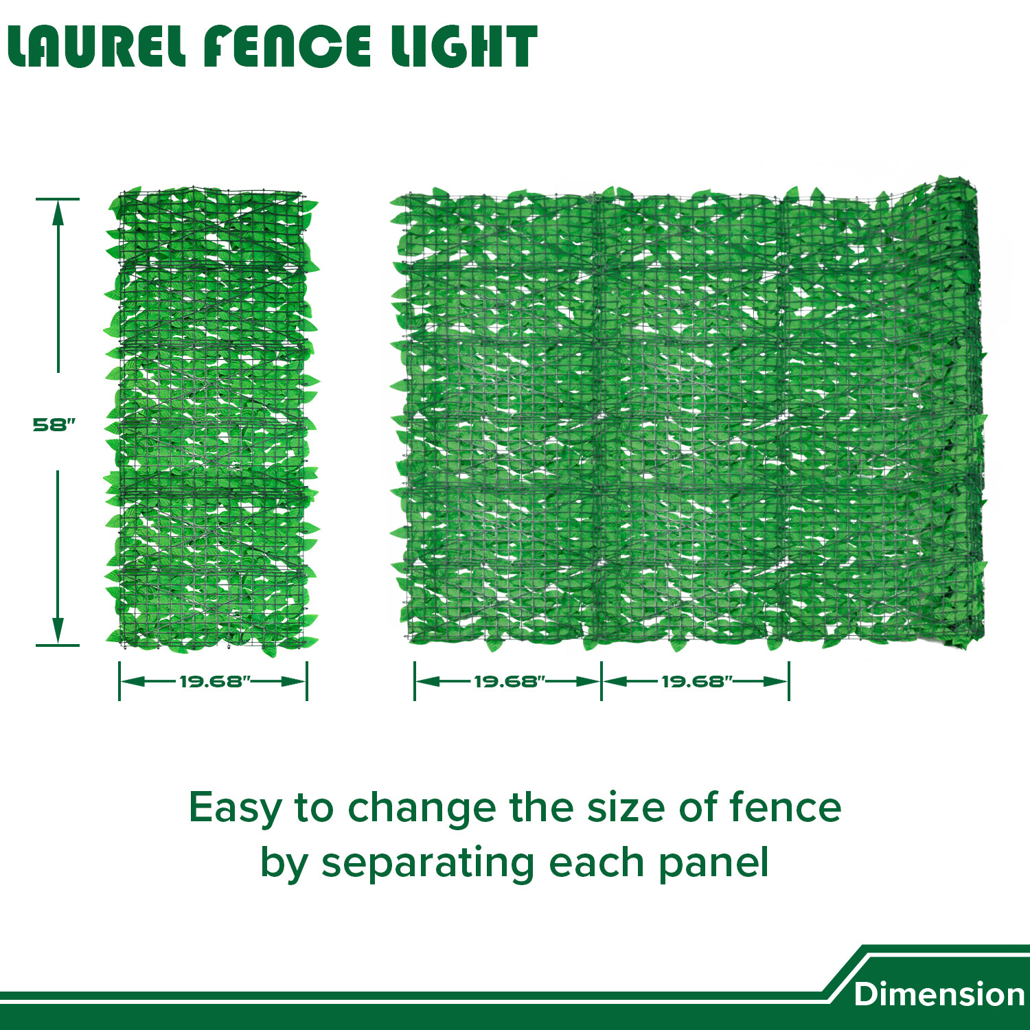 58″x196″ Artificial Faux Light Green Laurel Leaf Privacy Hedge with Mesh Backing