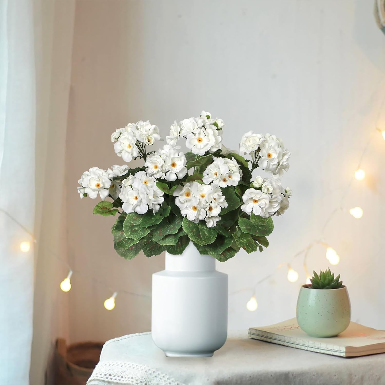 3 Pack UV Resistant Artificial Geranium Flowers for -Round Outdoor Beauty