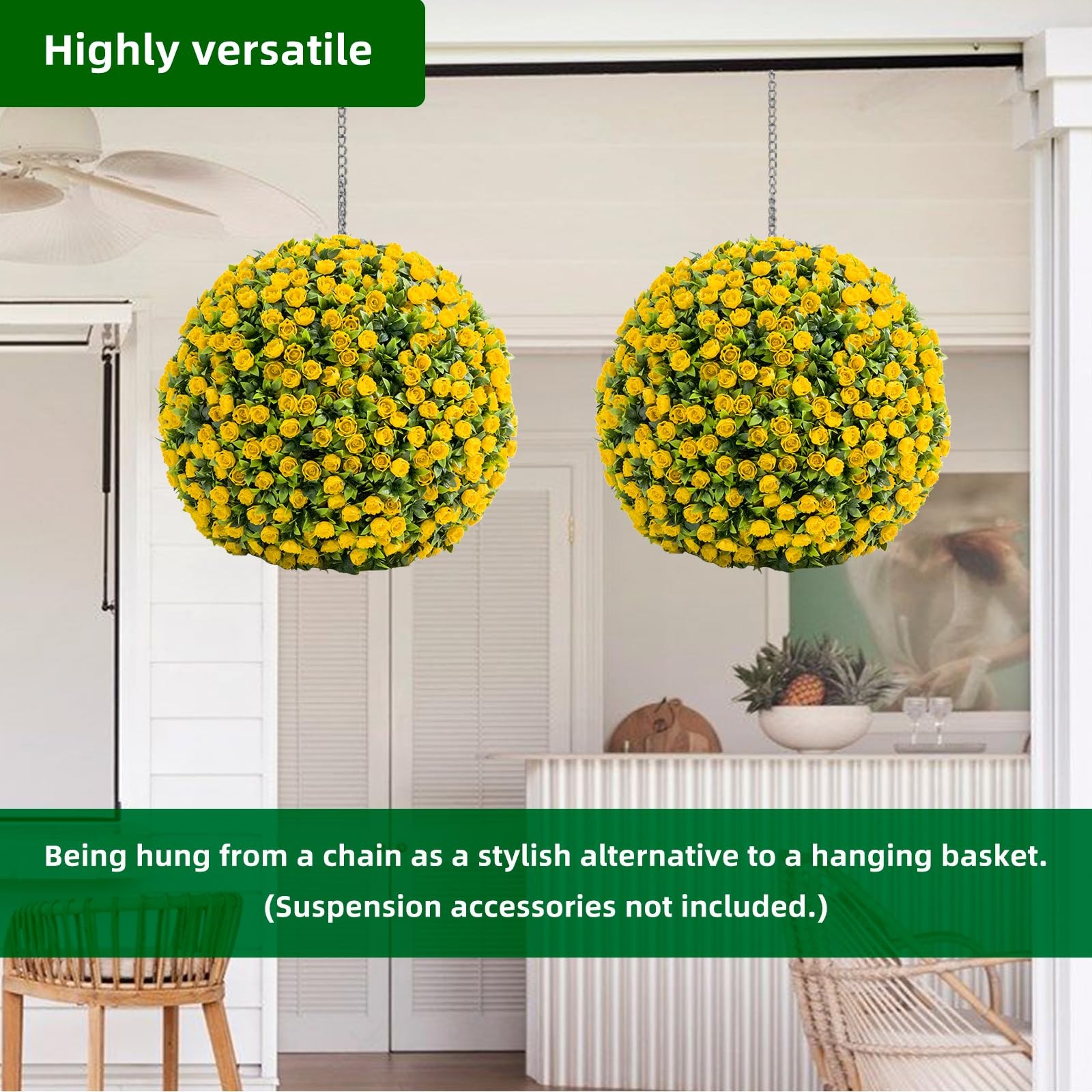 Garvee Set of 2 Artificial Boxwood Topiary Balls – Home Decor Balls (Yellow) New