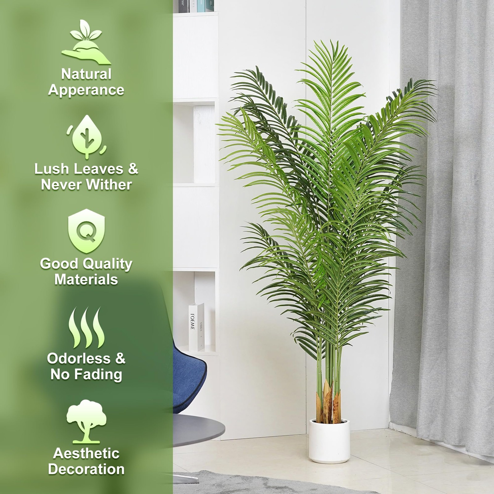 ProDeco Artificial Palm Tree 6Ft Faux Silk Green Realistic 5ft 11in,
