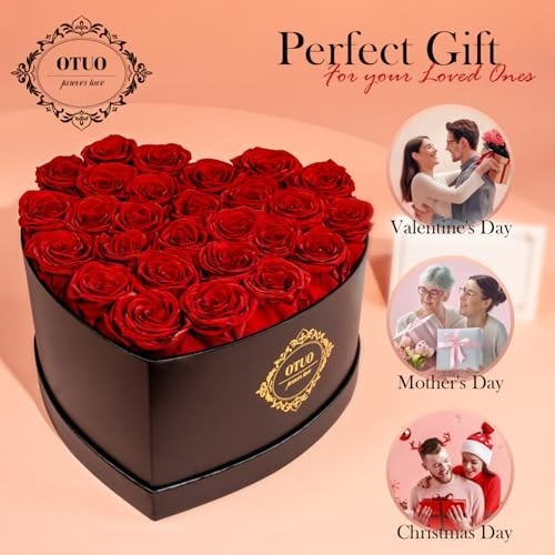 27 Preserved Red Roses in Heart Box – Lasts 2 Years, Forever Flowers for Gifts