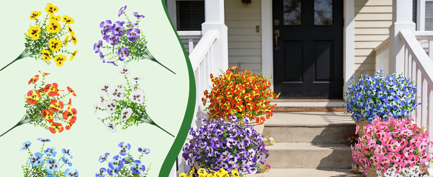 20 Bundles Artificial Pansy Flowers for Outdoors, Mixedcolor | Fake pansies silk