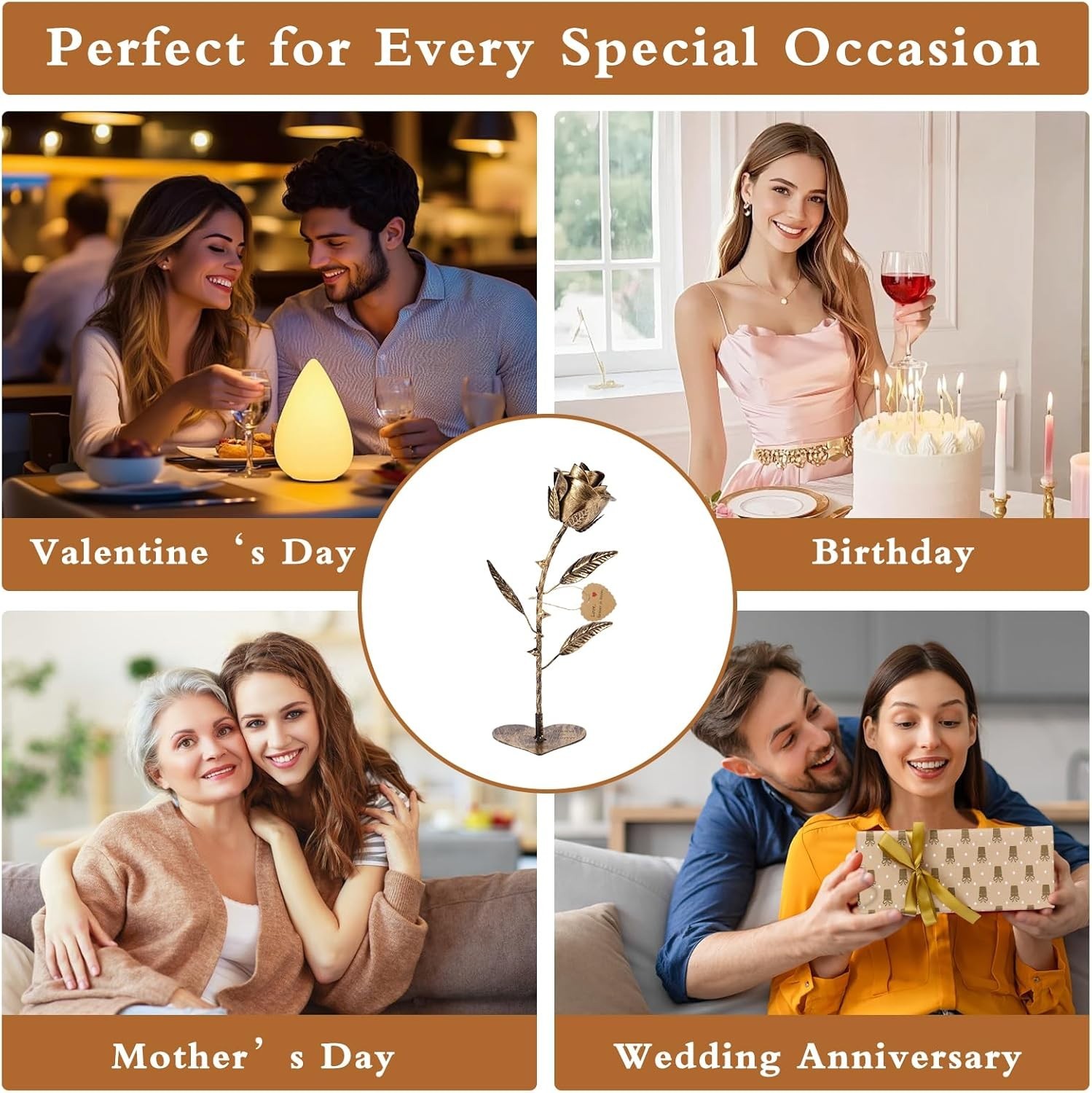 Handcrafted Bronze Metal Rose – Solid Gift of Everlasting Love – 8th 19th Wed…
