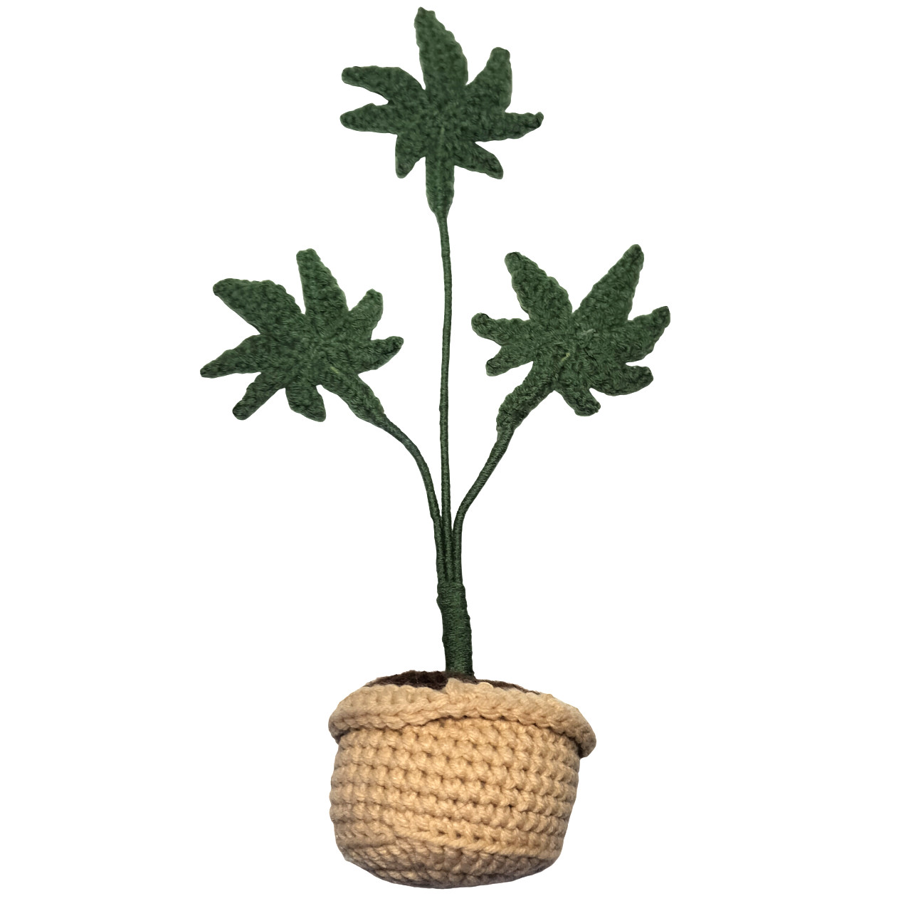 HANDMADE CROCHET Cannabis Potted Plant Free Standing With Face Marijuana Plant