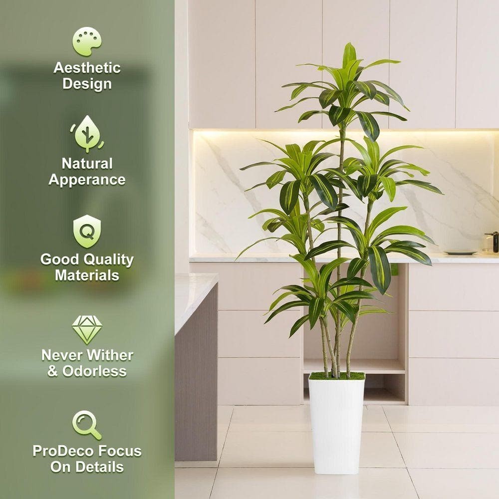 72.00 In. Artificial Dracaena Tree in Pot Indoor Outdoor Realistic Silk Green Pl