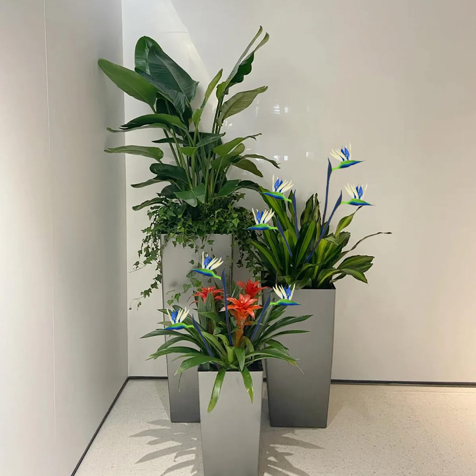 6 PCS Artificial Bird of Paradise Flowers Blue Strelitzia Tropical Bouquet