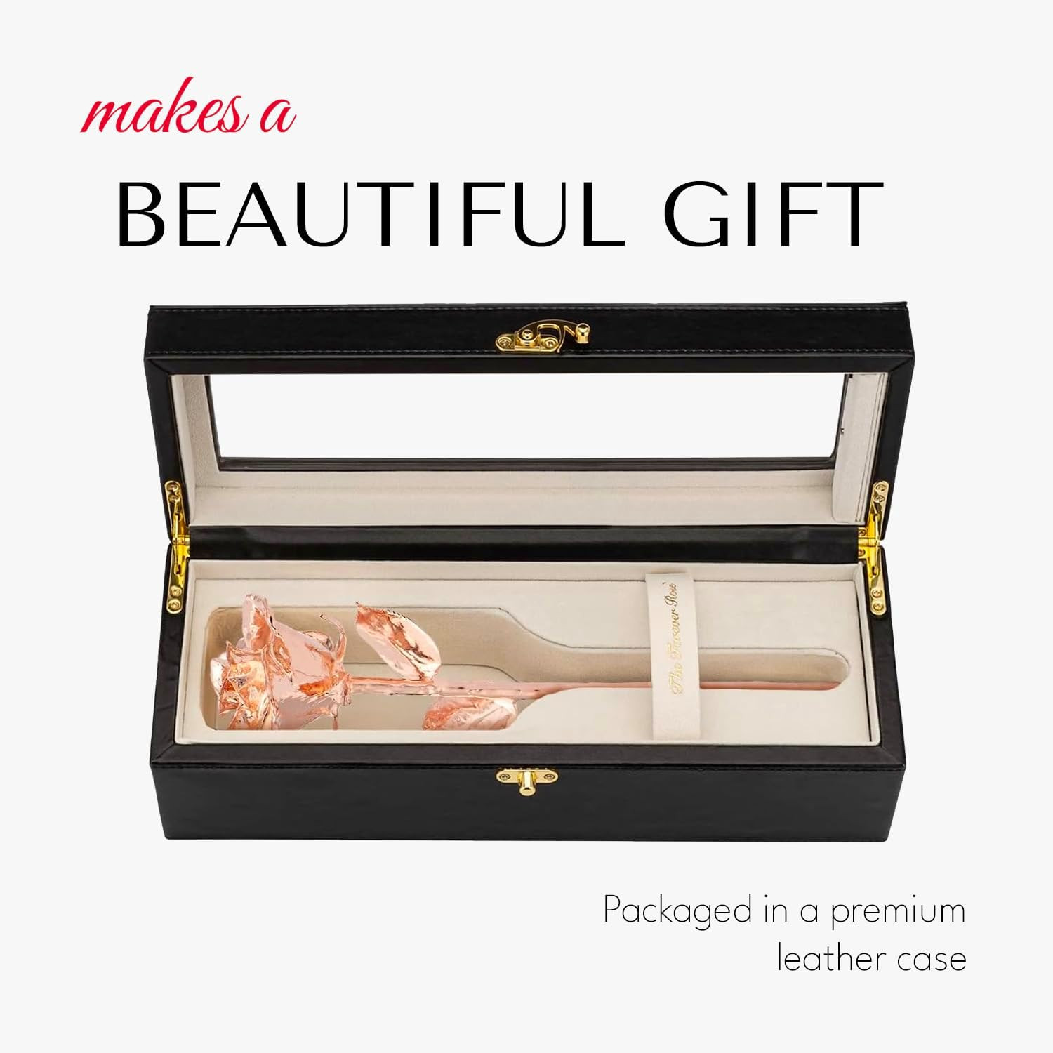 Luxury Leather Case with LED Real Rose Gold Rose – Unique Valentine’s Gift