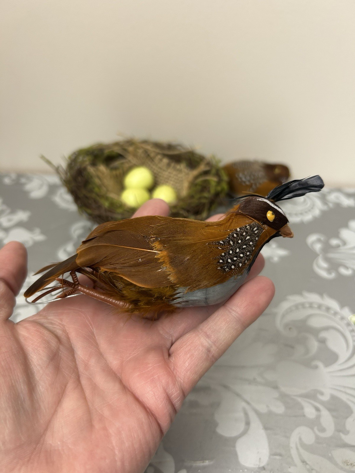 Feathered Artificial Birds And Nest Beautiful Home Decor