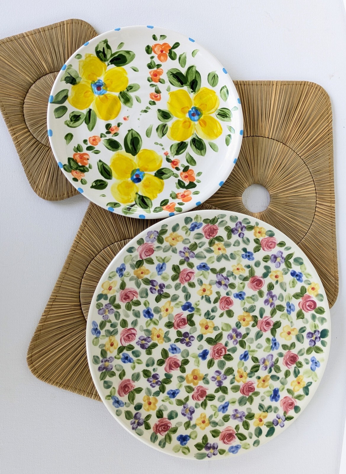 Cottagecore Handpainted Artisan Floral Plates, Y2K Vintage Decorative Plates