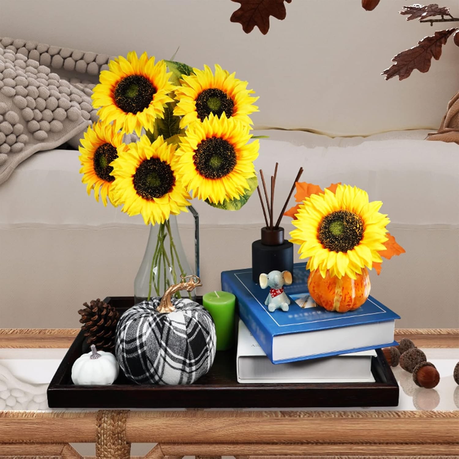 9-Pack Artificial Sunflower Stems, 19.7″ Tall Full & Lifelike Yellow Silk