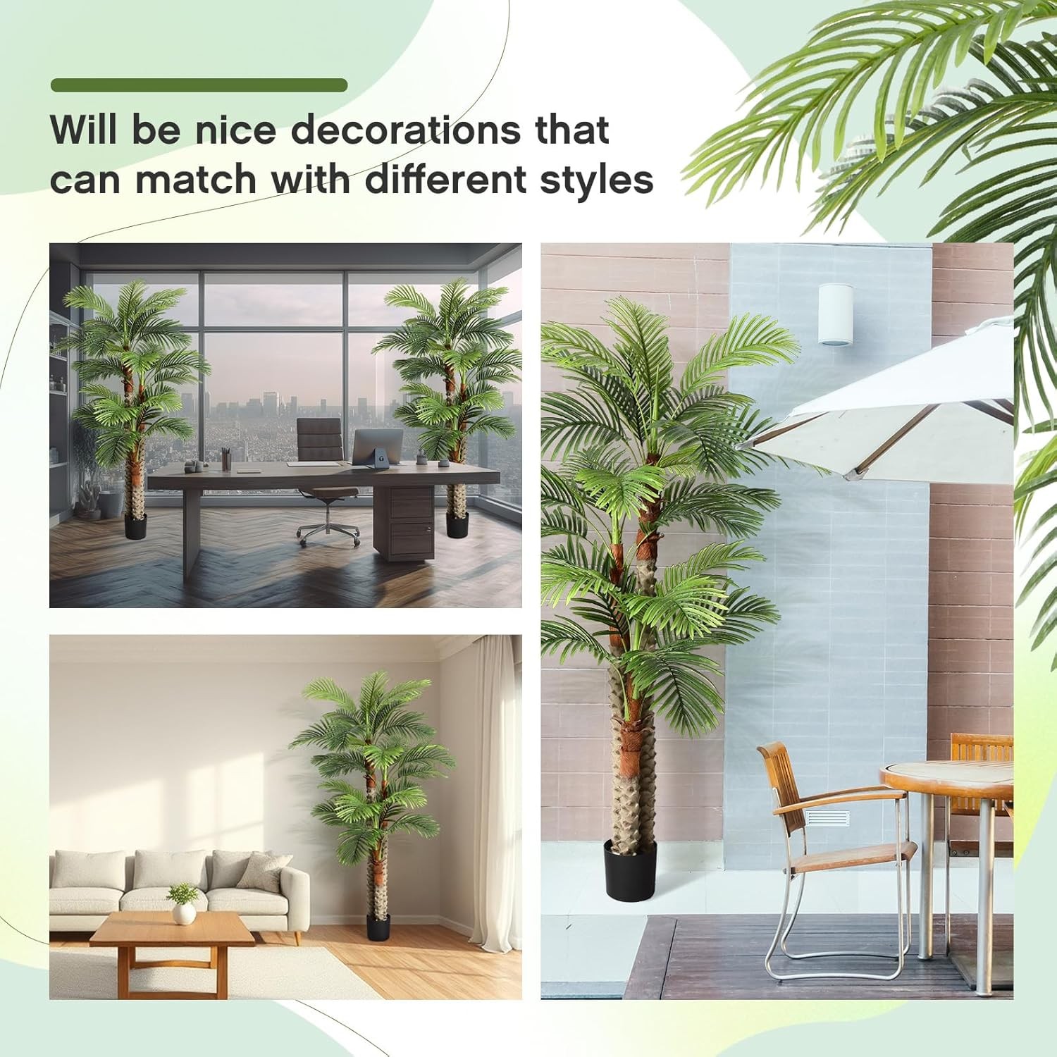 7 ft Artificial Palm Tree Outdoor Faux Tropical Triple Branches Yard Decor