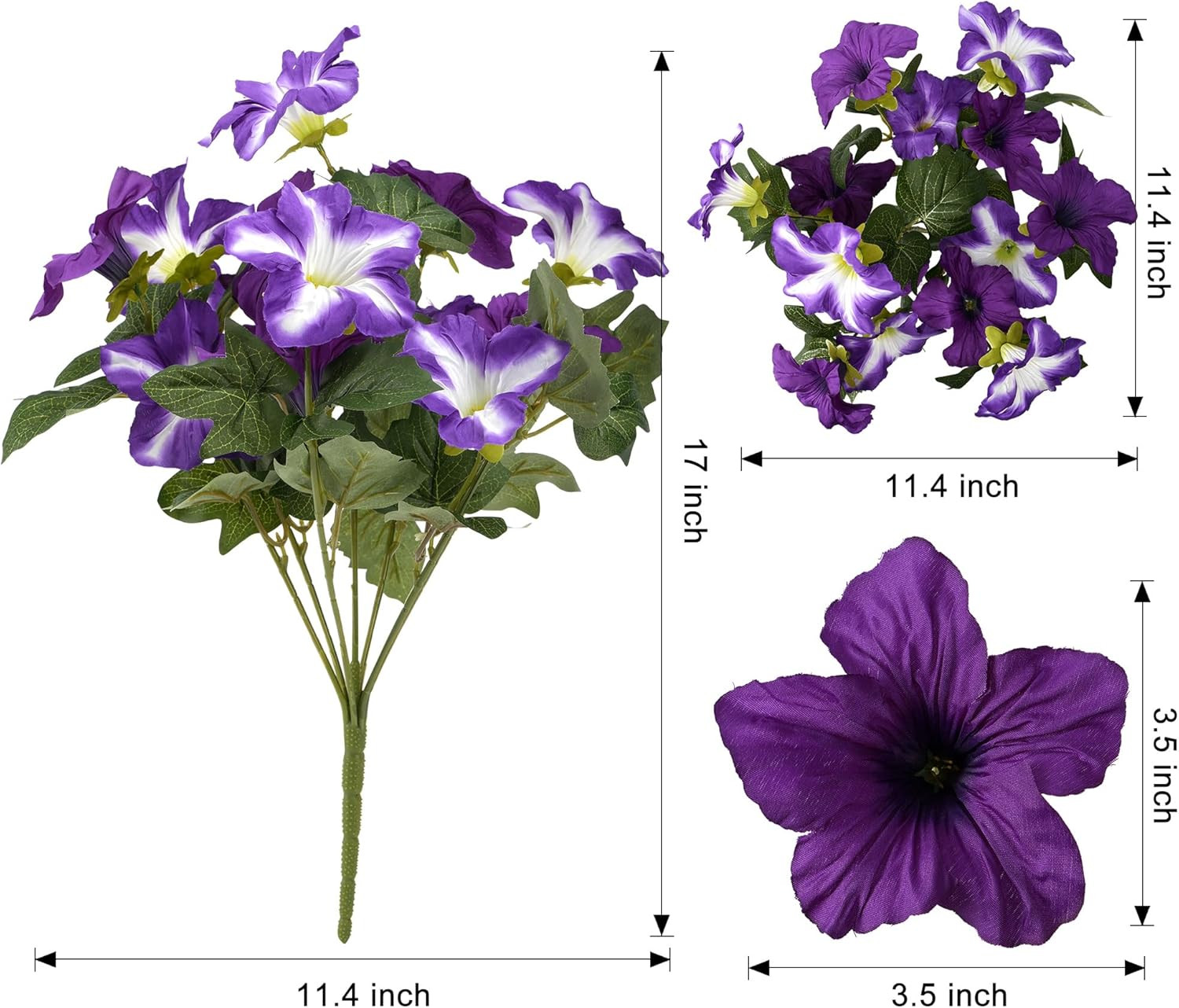 Artificial Fake Flowers Plants for Outdoor Decoration, 4PCS Faux Petunias Silk F