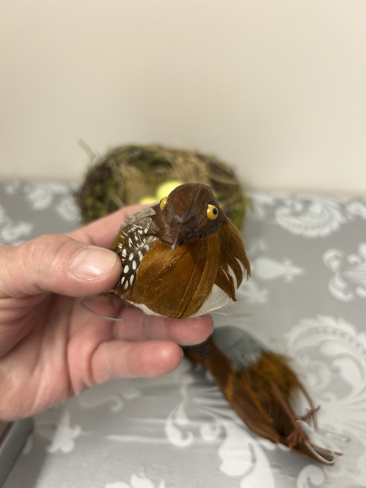 Feathered Artificial Birds And Nest Beautiful Home Decor