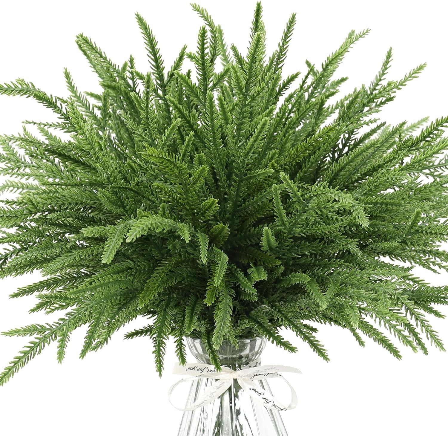 100PCS Christmas Norfolk Pine Branches 14.9 inch Artificial Stems Faux Greenery
