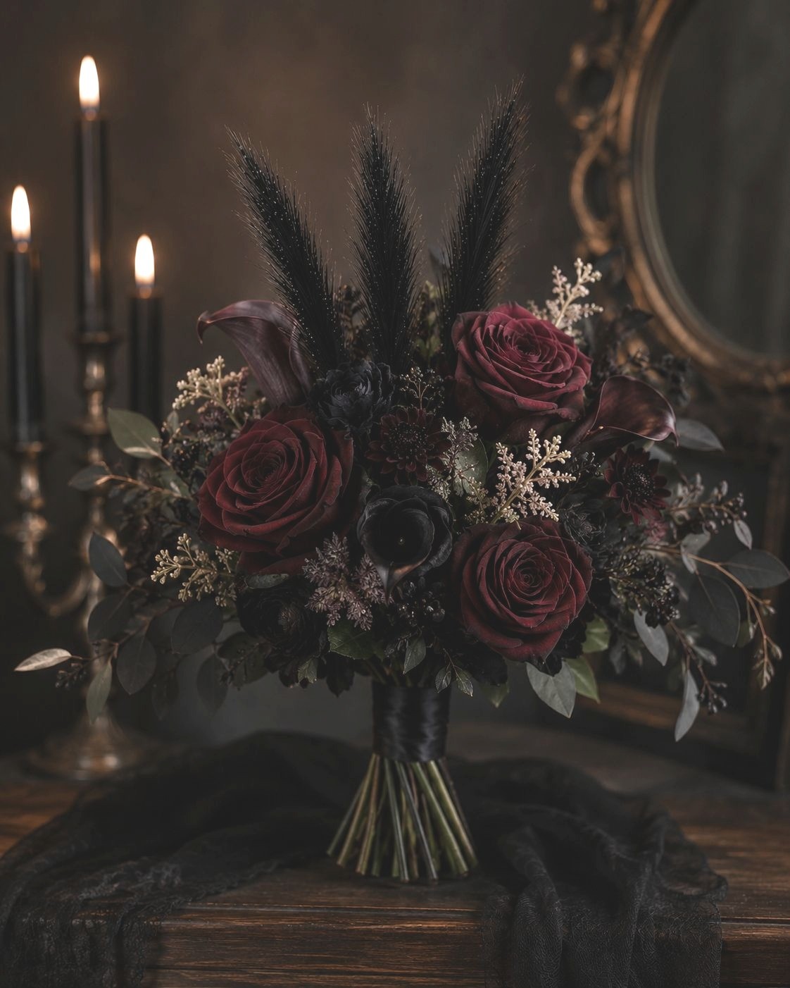 Black Pampas Grass Decor Set of 3 Faux Pampas Stems Gothic Decor Dark Academia H