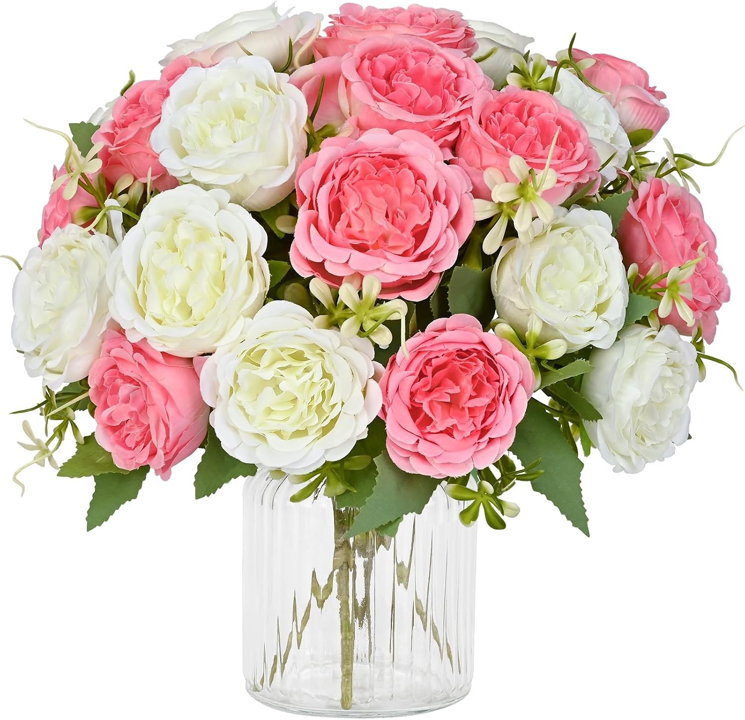 4 Packs White Peonies Silk Bouquet, Artificial Centerpiece Wedding Decor
